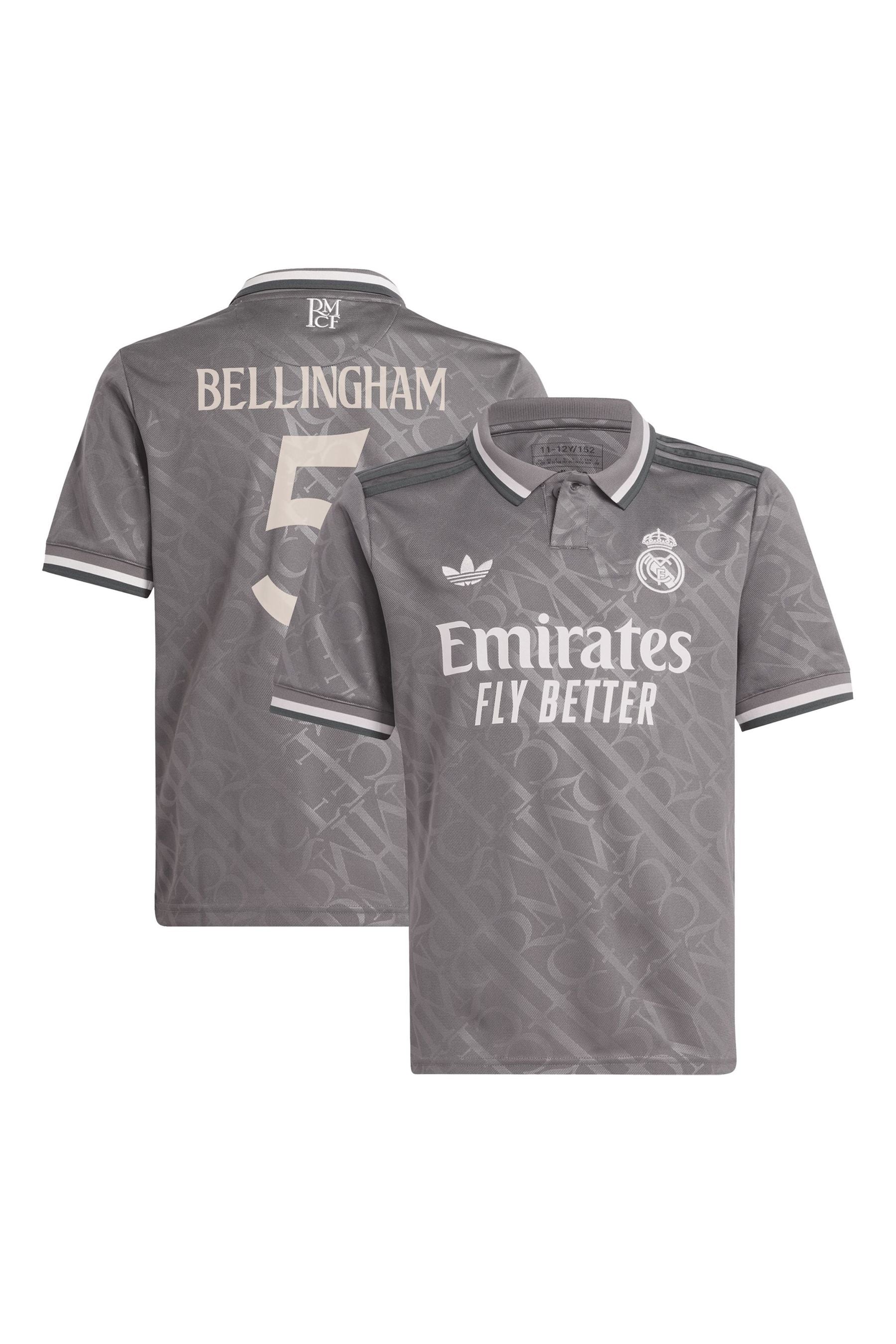 adidas Grey Real Madrid Third Shirt 2024-25 Kids Bellingham 5