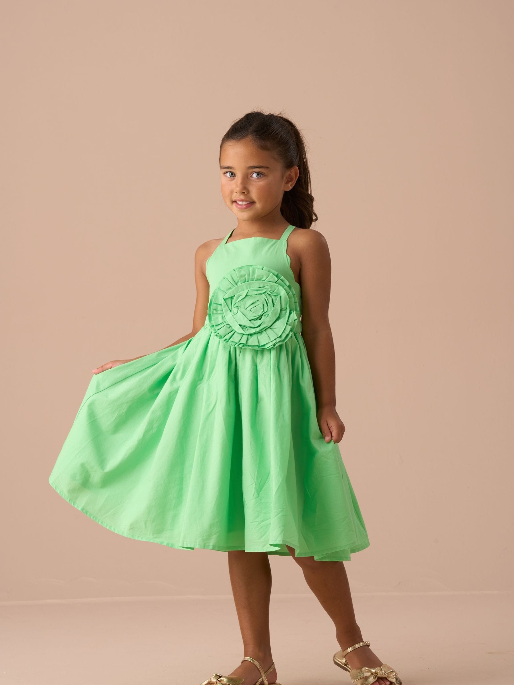 Angel & Rocket Green Alegra Corsage Scallop 100% Cotton Dress