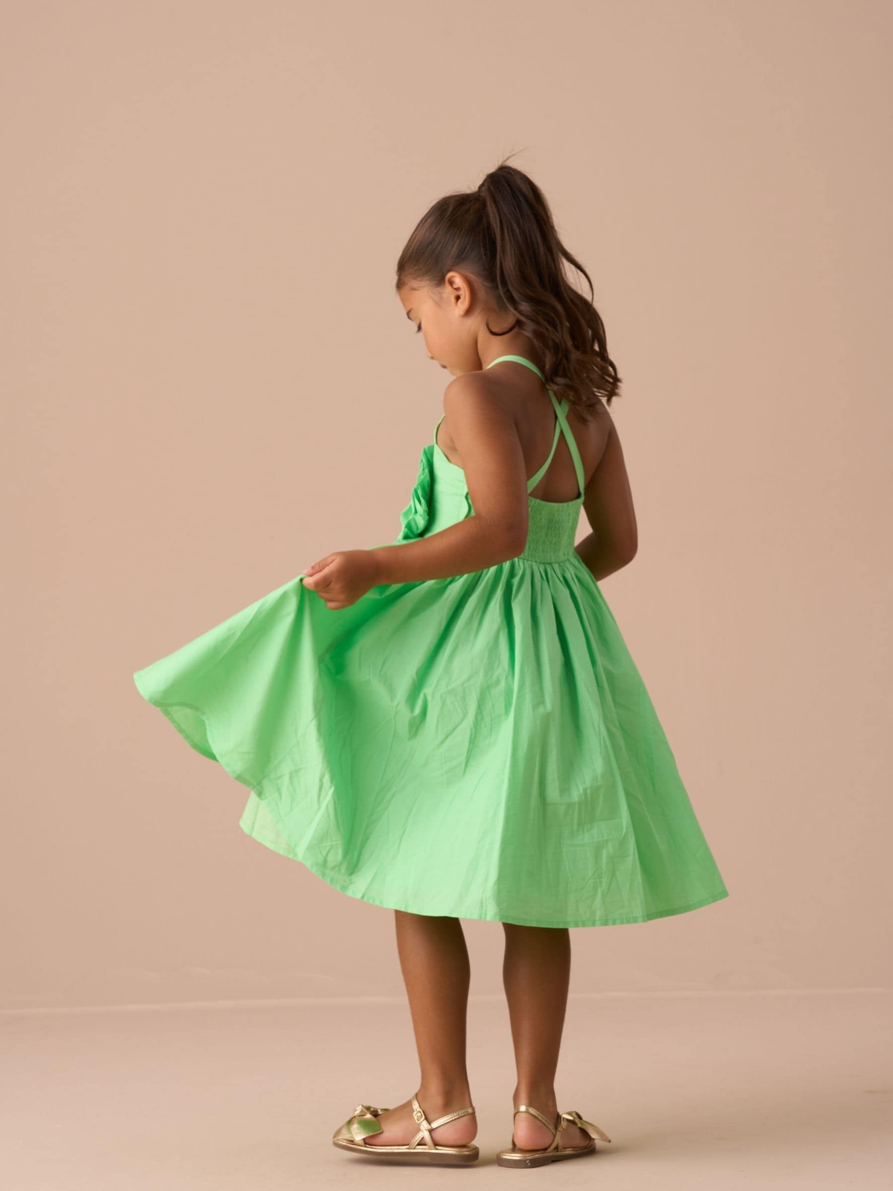 Angel & Rocket Green Alegra Corsage Scallop 100% Cotton Dress