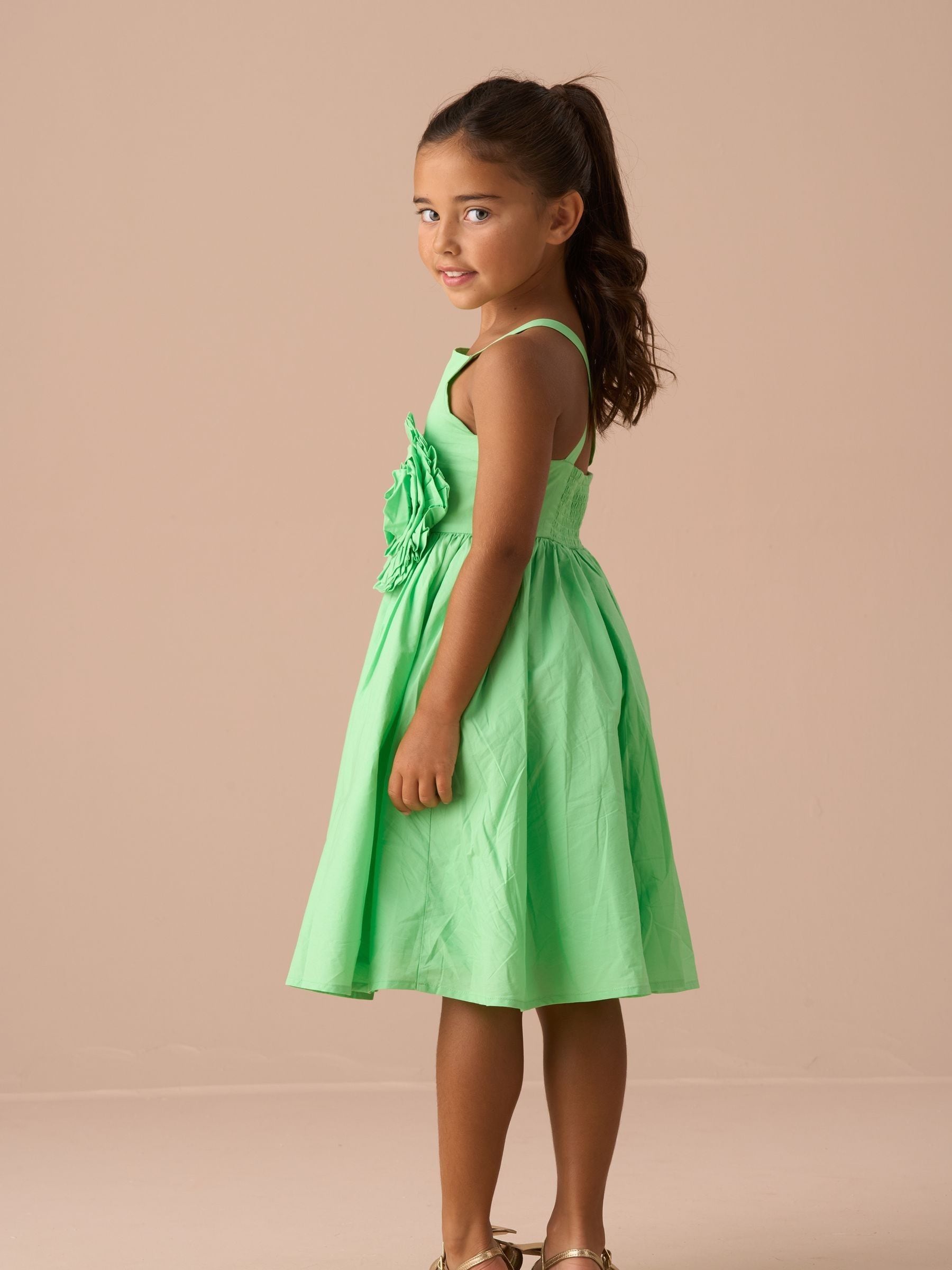 Angel & Rocket Green Alegra Corsage Scallop 100% Cotton Dress