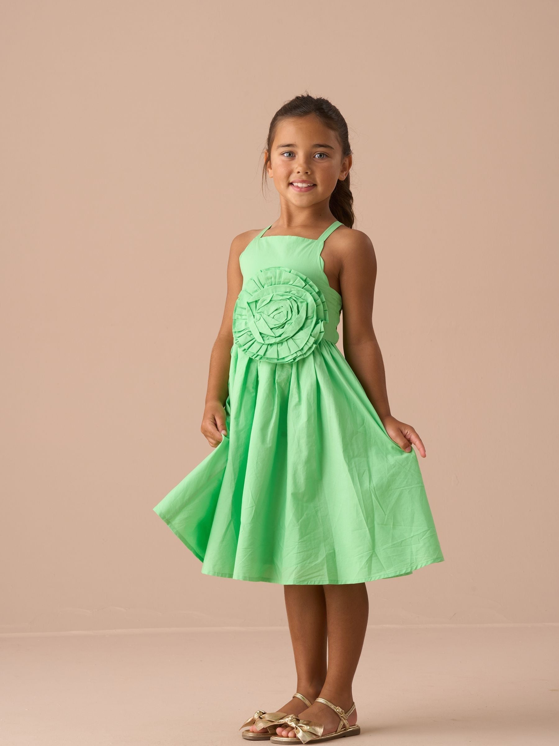 Angel & Rocket Green Alegra Corsage Scallop 100% Cotton Dress