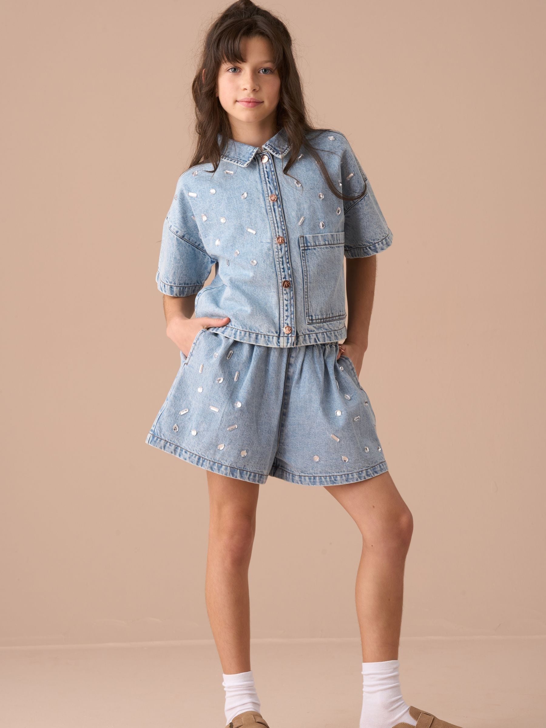 Angel & Rocket Blue Zeta Denim Diamonte Pull On 100% Cotton Short