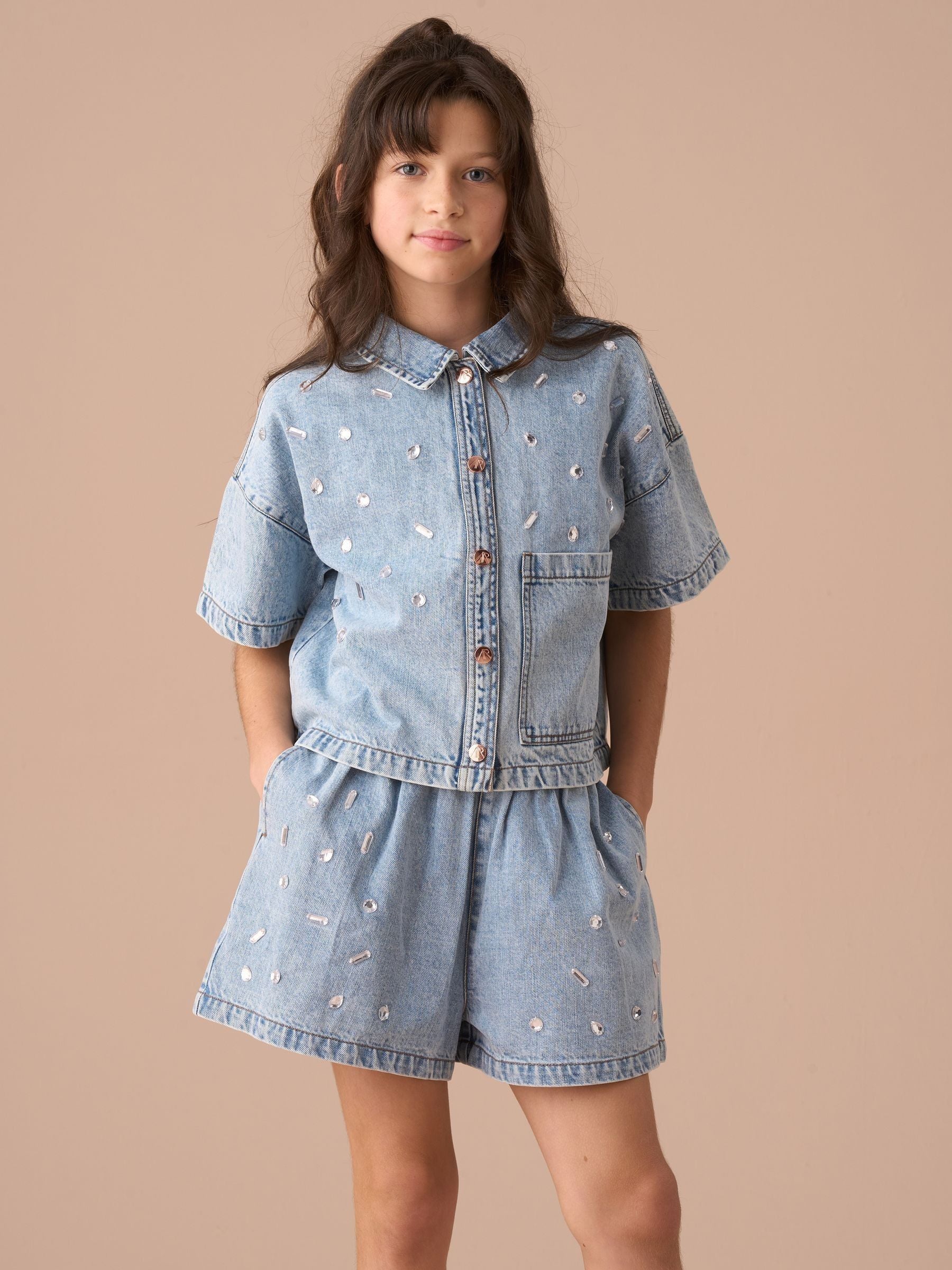 Angel & Rocket Blue Zeta Denim Diamonte Pull On 100% Cotton Short