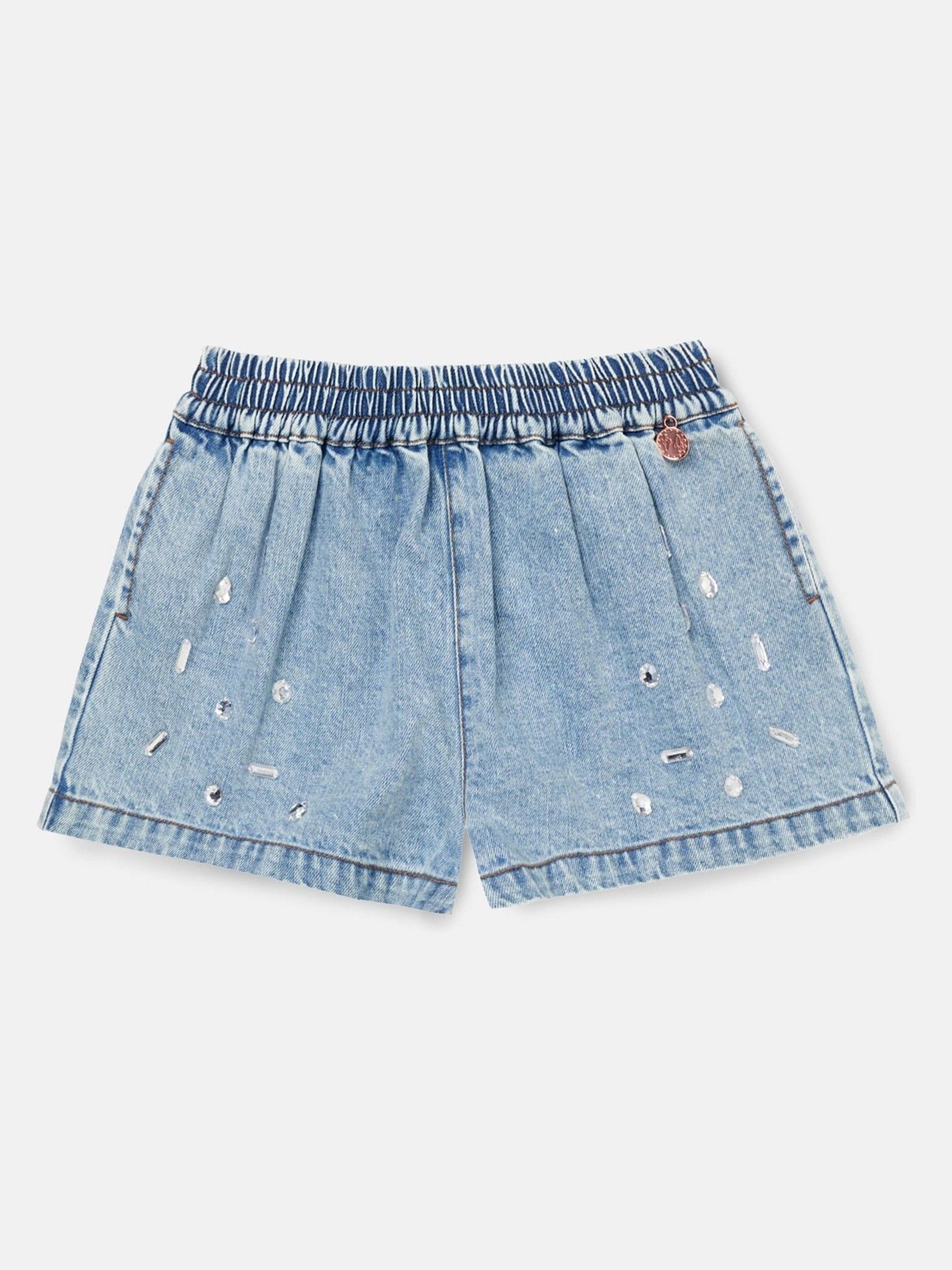 Angel & Rocket Blue Zeta Denim Diamonte Pull On 100% Cotton Short