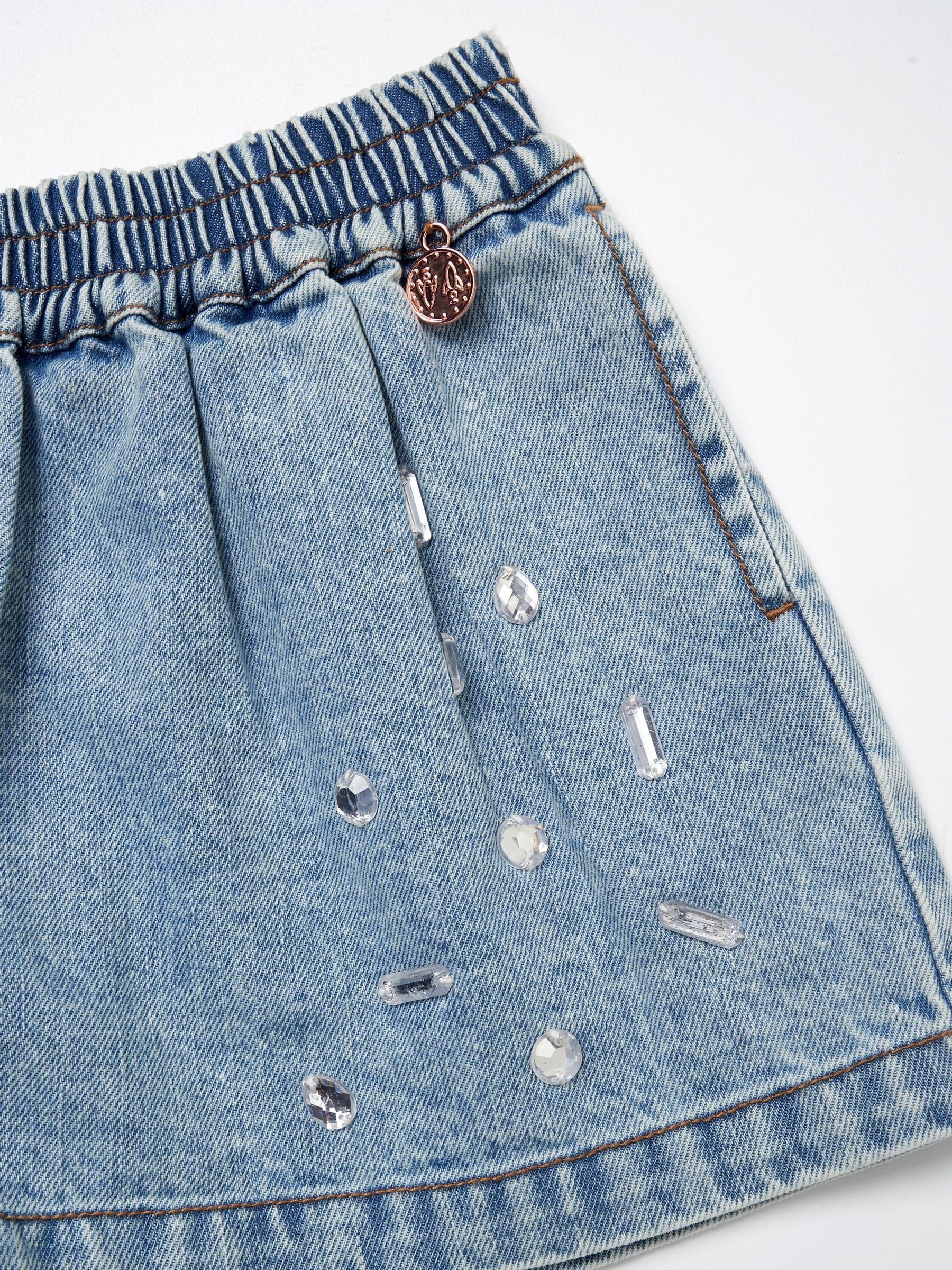 Angel & Rocket Blue Zeta Denim Diamonte Pull On 100% Cotton Short