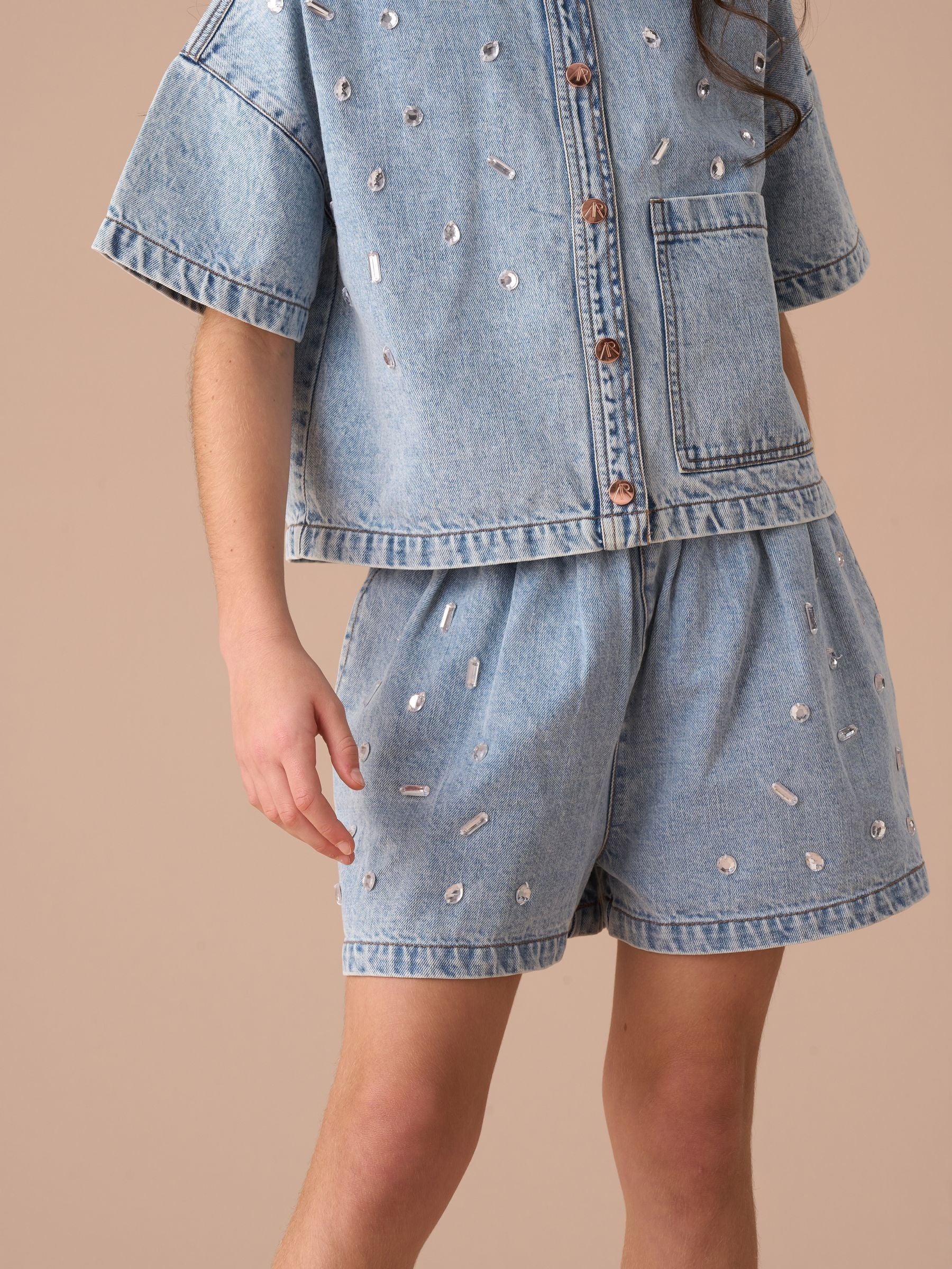 Angel & Rocket Blue Zeta Denim Diamonte Pull On 100% Cotton Short