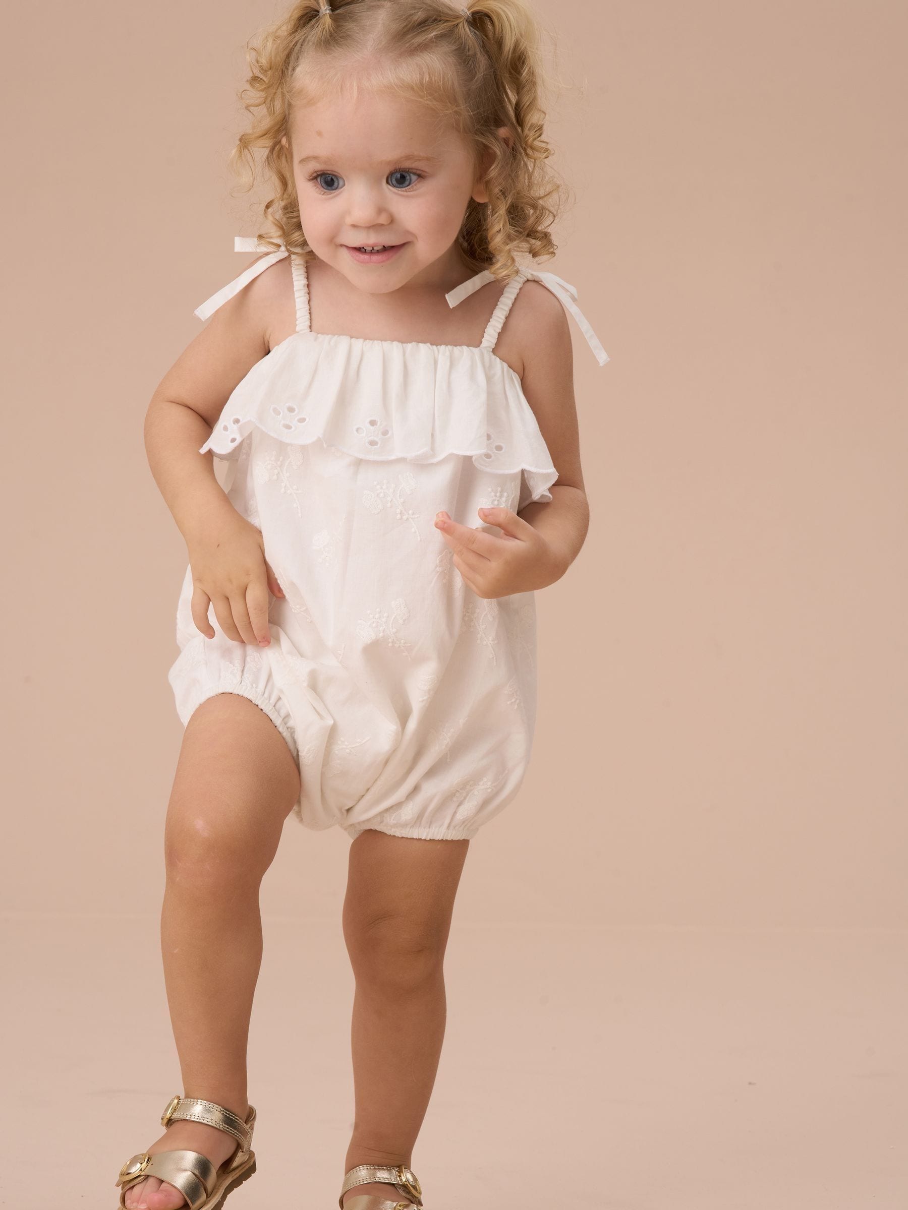 Angel & Rocket White Mimi Ivory Embroidered 100% Cotton Romper