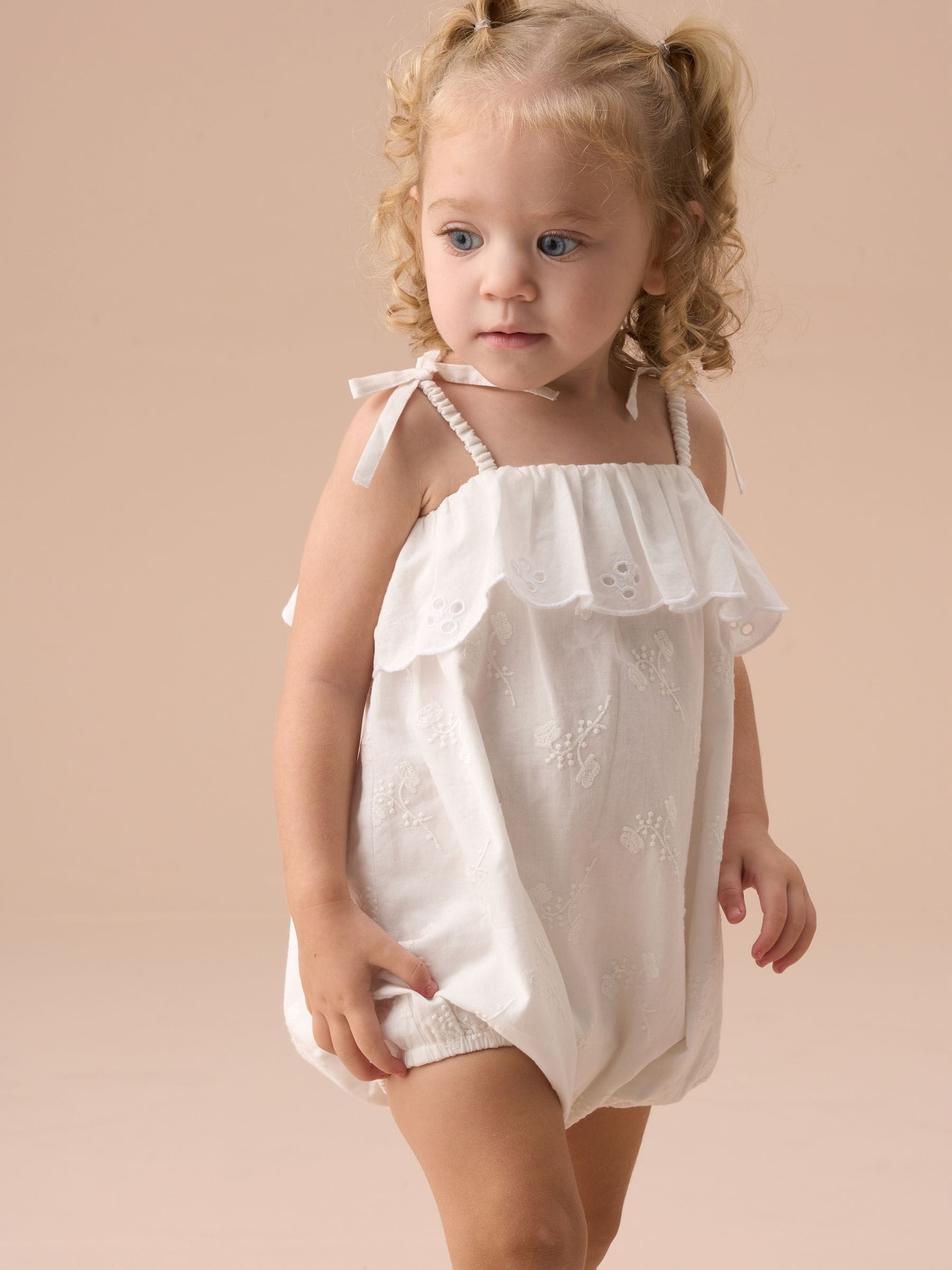 Angel & Rocket White Mimi Ivory Embroidered 100% Cotton Romper