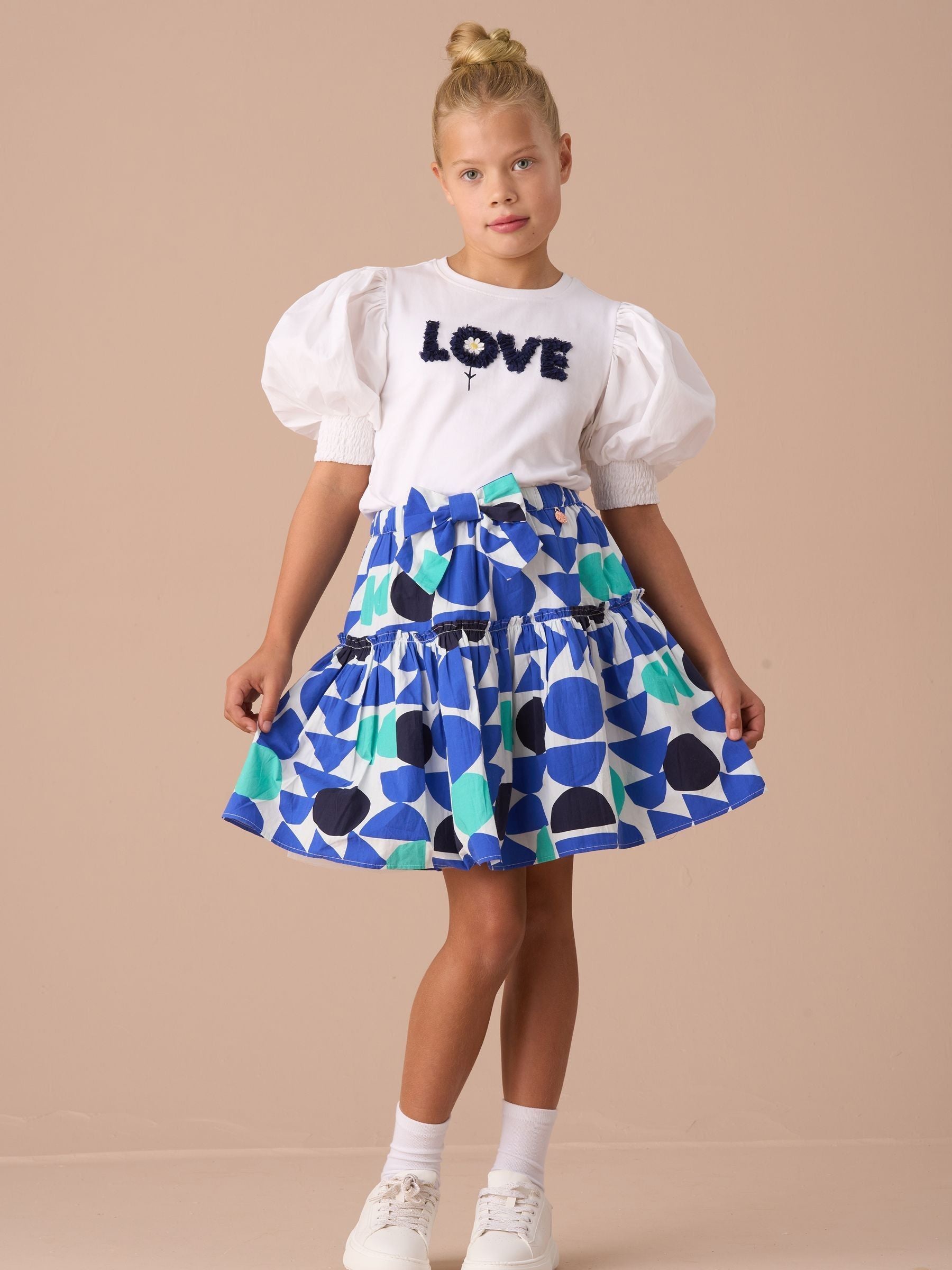 Angel & Rocket Blue Corina Print Tiered 100% Cotton Skirt