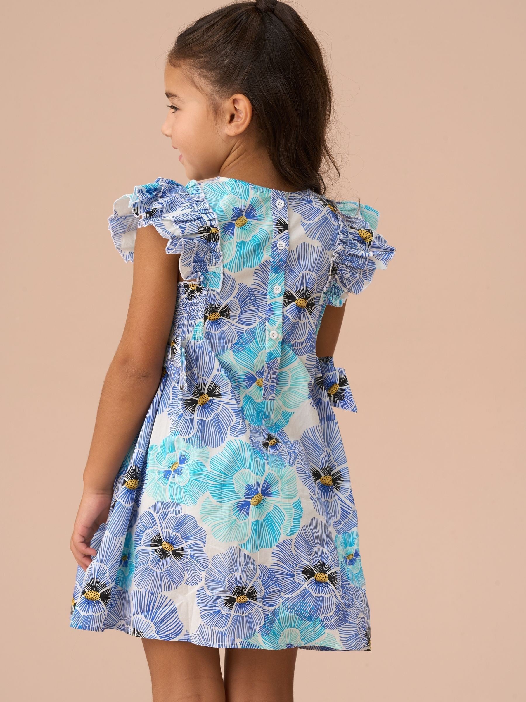 Angel & Rocket Blue Alessandra Side Bow Shirred Panel 100% Cotton Dress