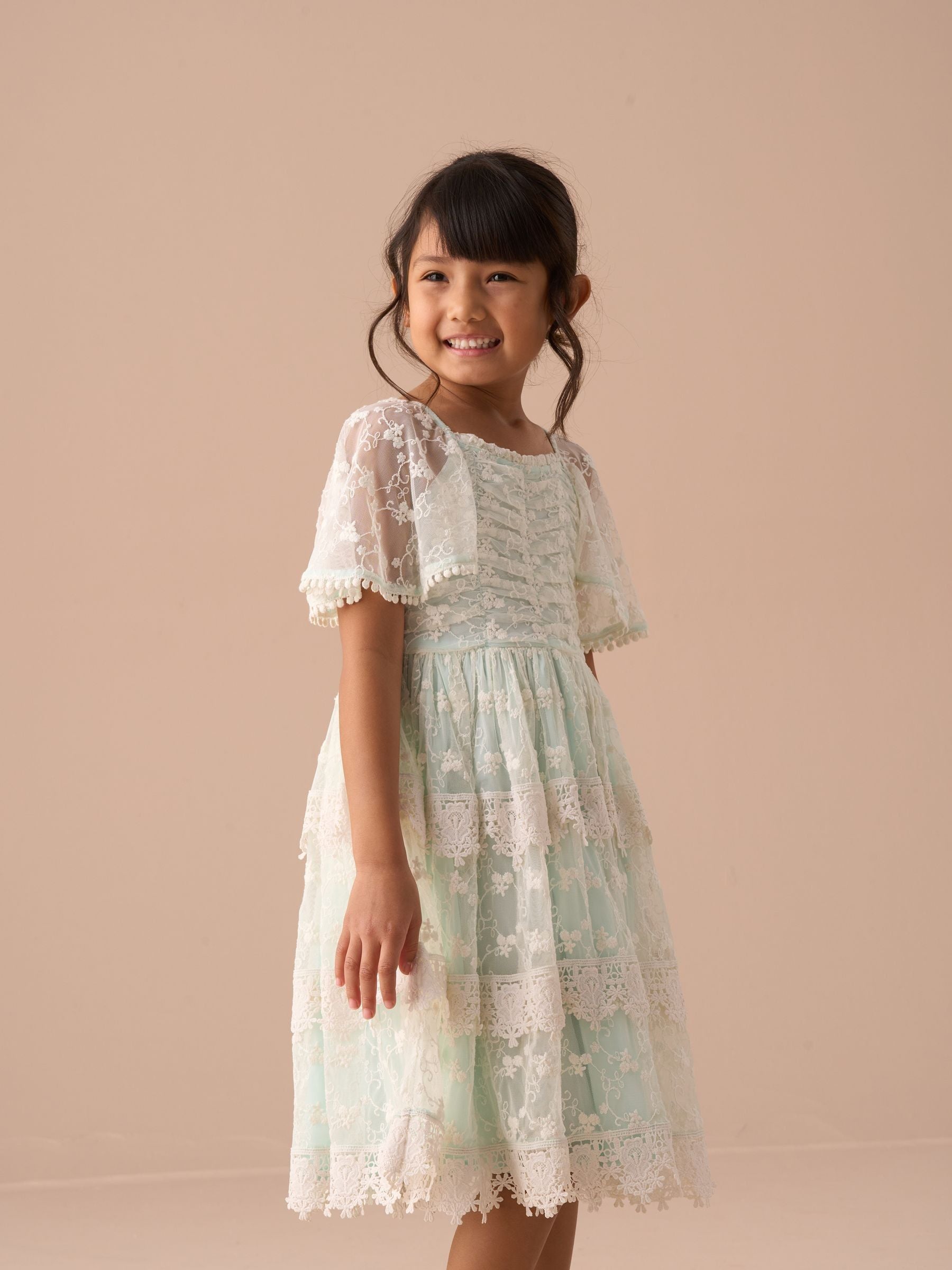 Angel & Rocket Green Anabelle Mint Lace Tiered Dress