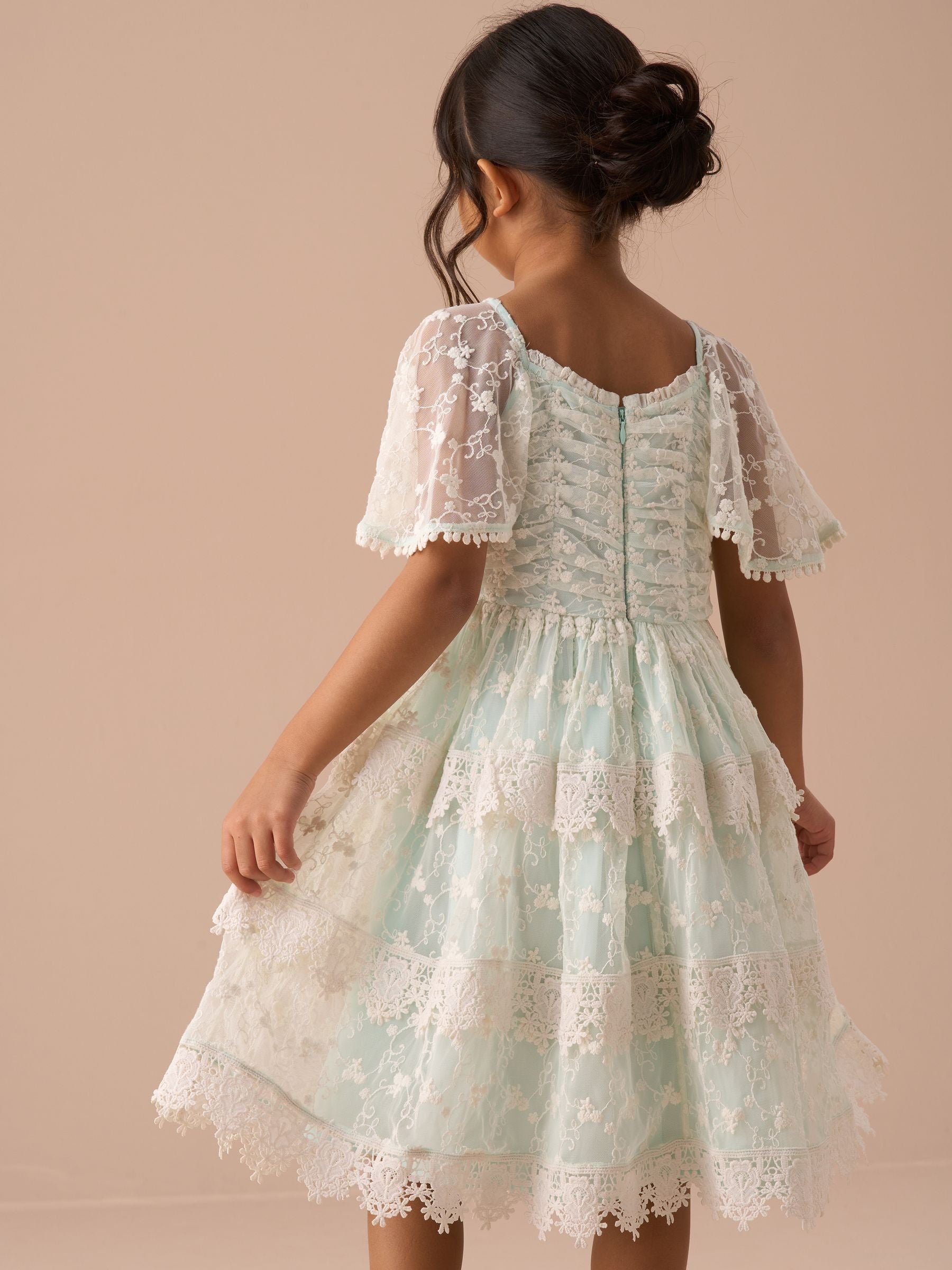 Angel & Rocket Green Anabelle Mint Lace Tiered Dress