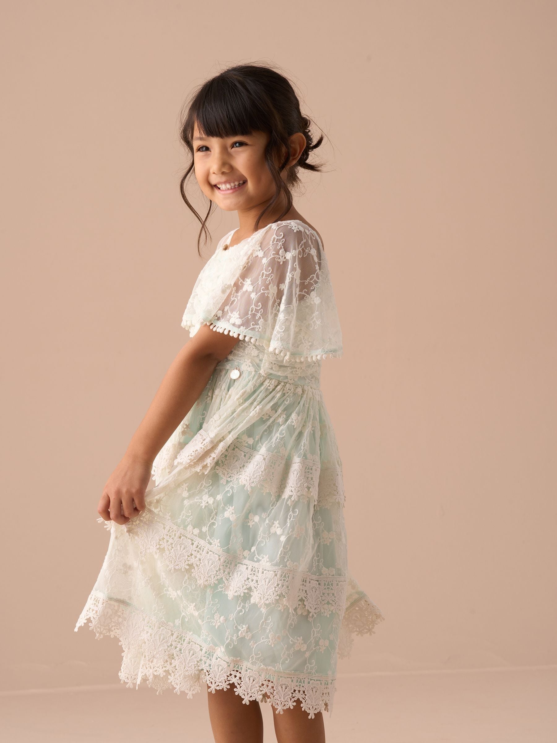 Angel & Rocket Green Anabelle Mint Lace Tiered Dress