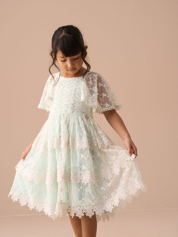 Angel & Rocket Green Anabelle Mint Lace Tiered Dress