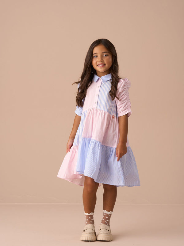 Angel & Rocket Blue Frankie Mix Stripe Shirt 100% Cotton Dress