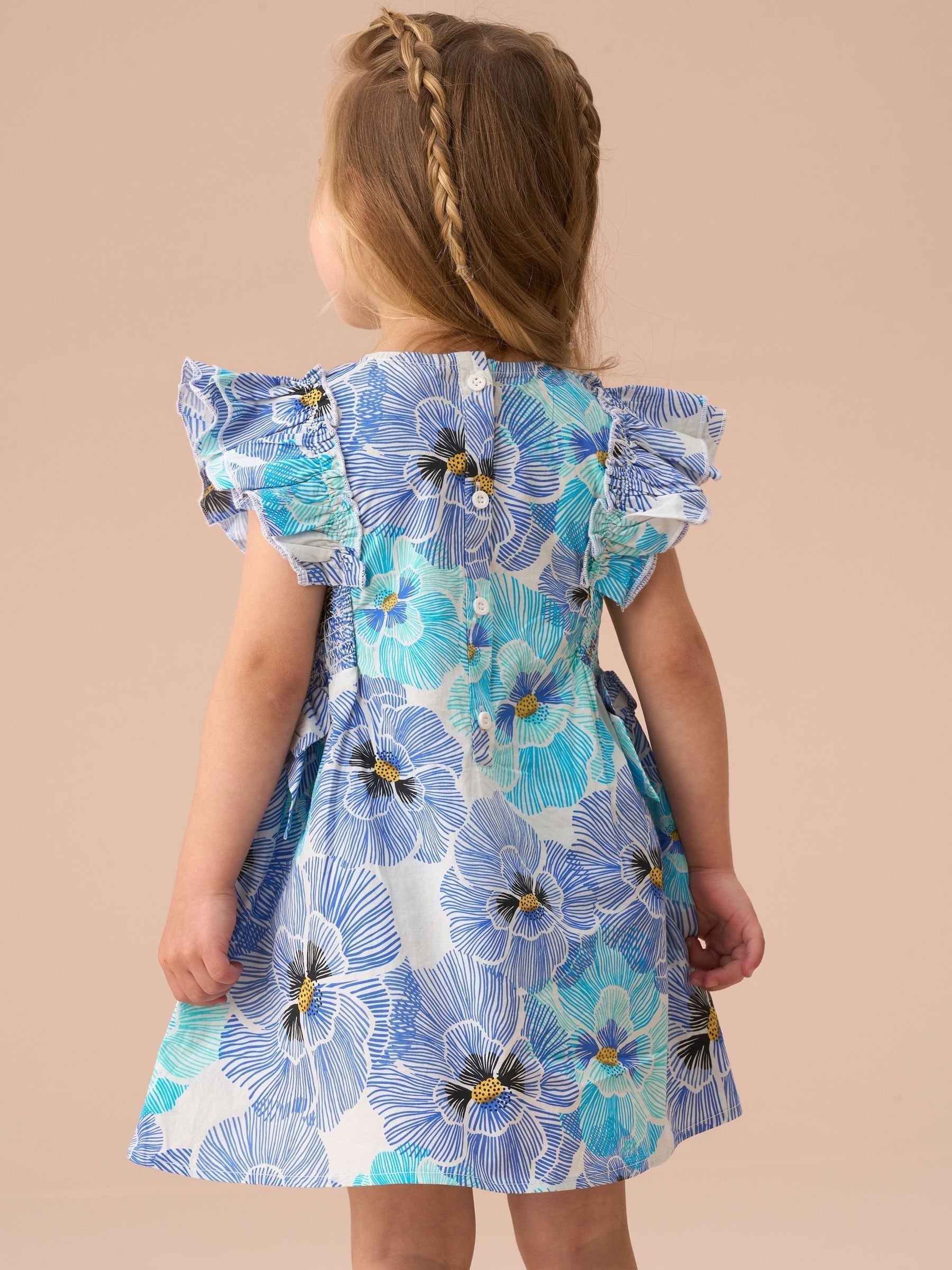 Angel & Rocket Blue Alessandra Pansy Print Tie Side 100% Cotton Dress And Bloomer Set