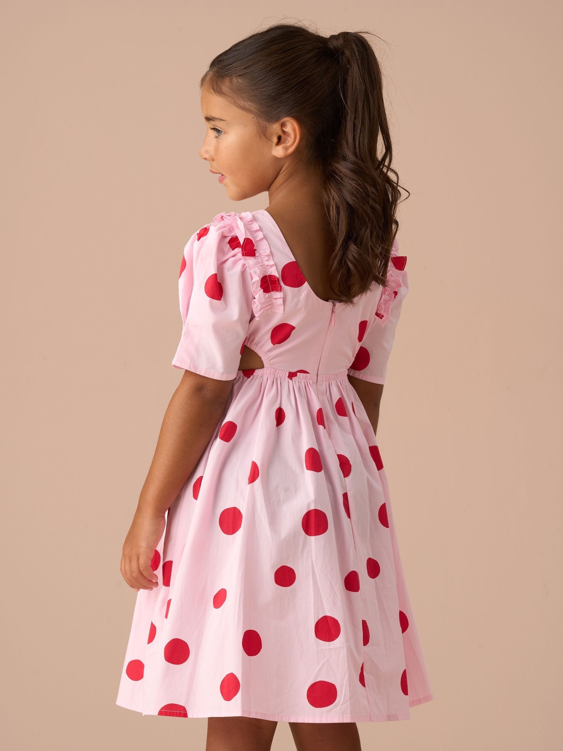 Angel & Rocket Pink Amara Spot Puff Sleeve Dress