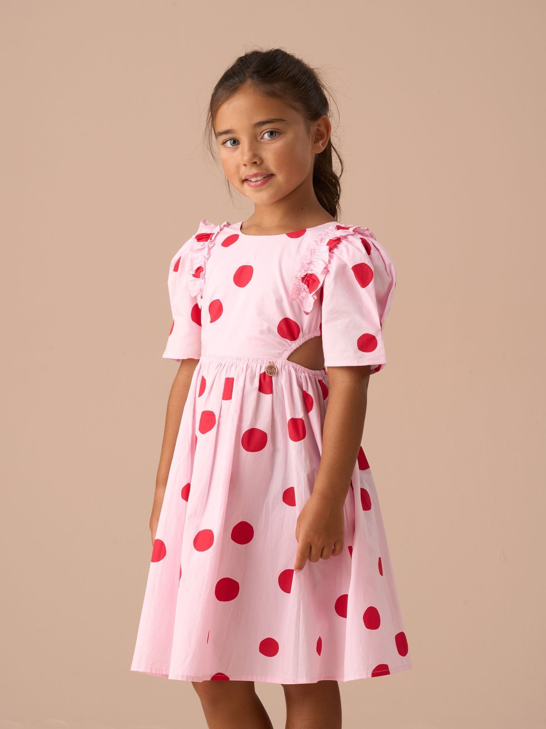 Angel & Rocket Pink Amara Spot Puff Sleeve Dress