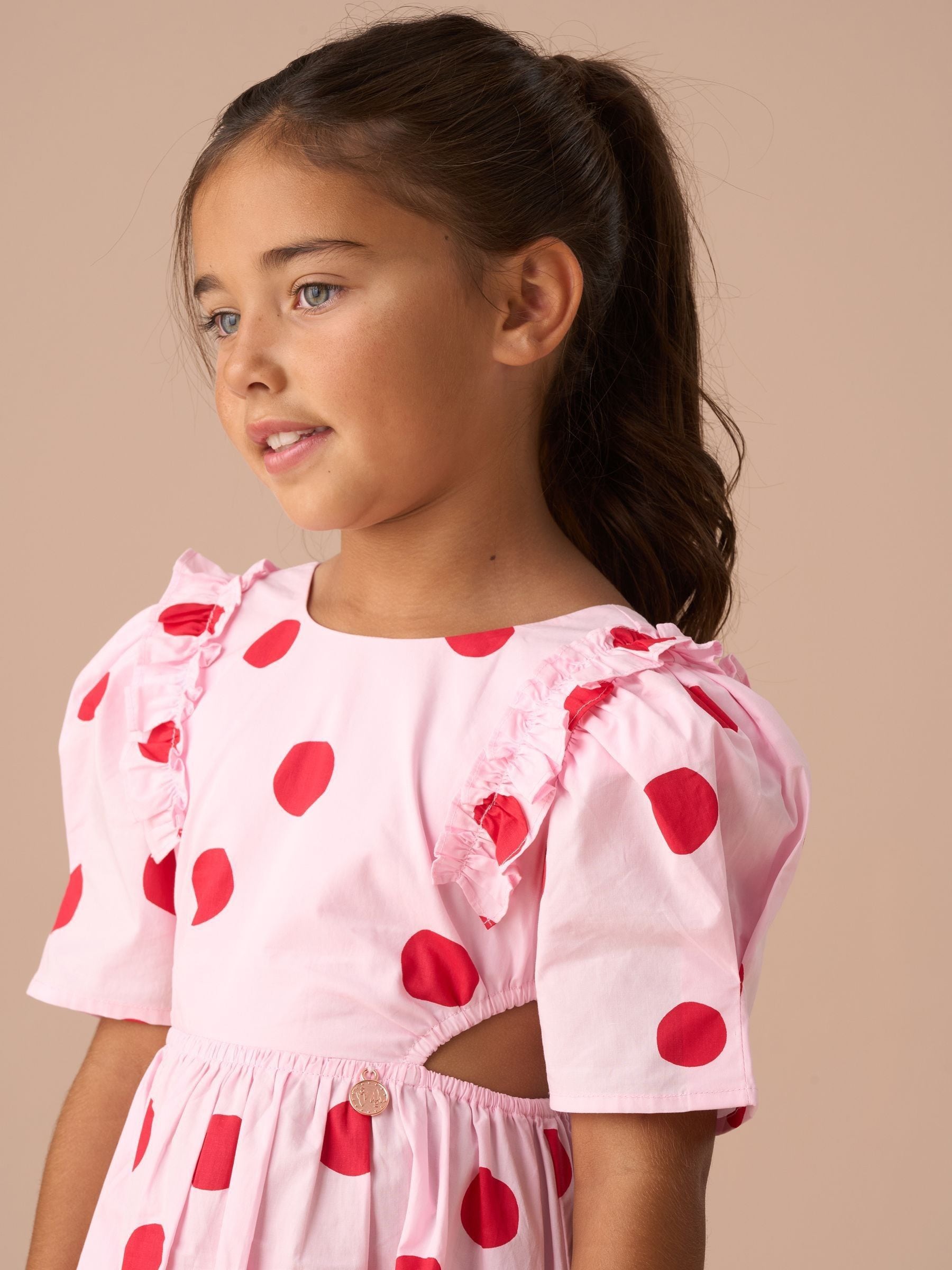 Angel & Rocket Pink Amara Spot Puff Sleeve Dress