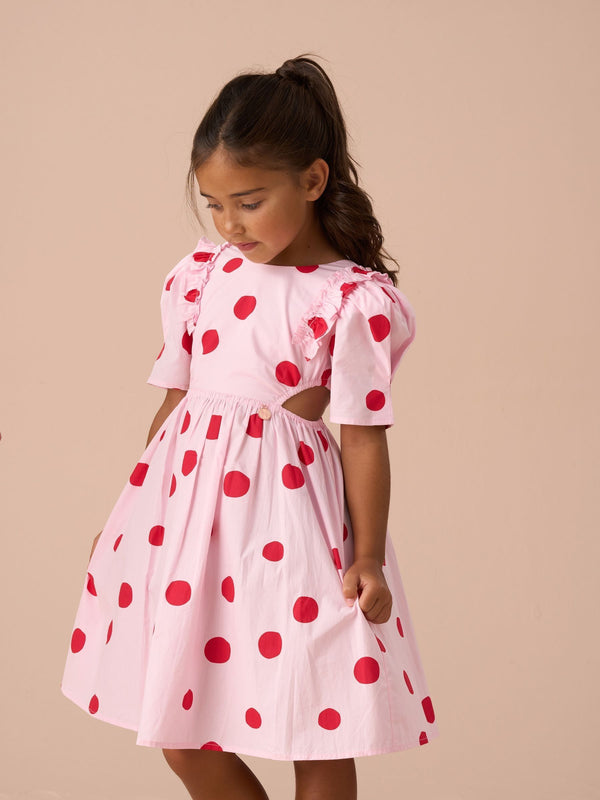 Angel & Rocket Pink Amara Spot Puff Sleeve Dress