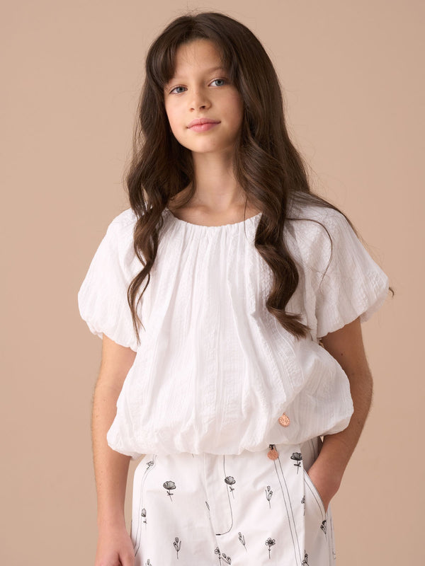 Angel & Rocket White Michela White 100% Cotton Puffball Blouses