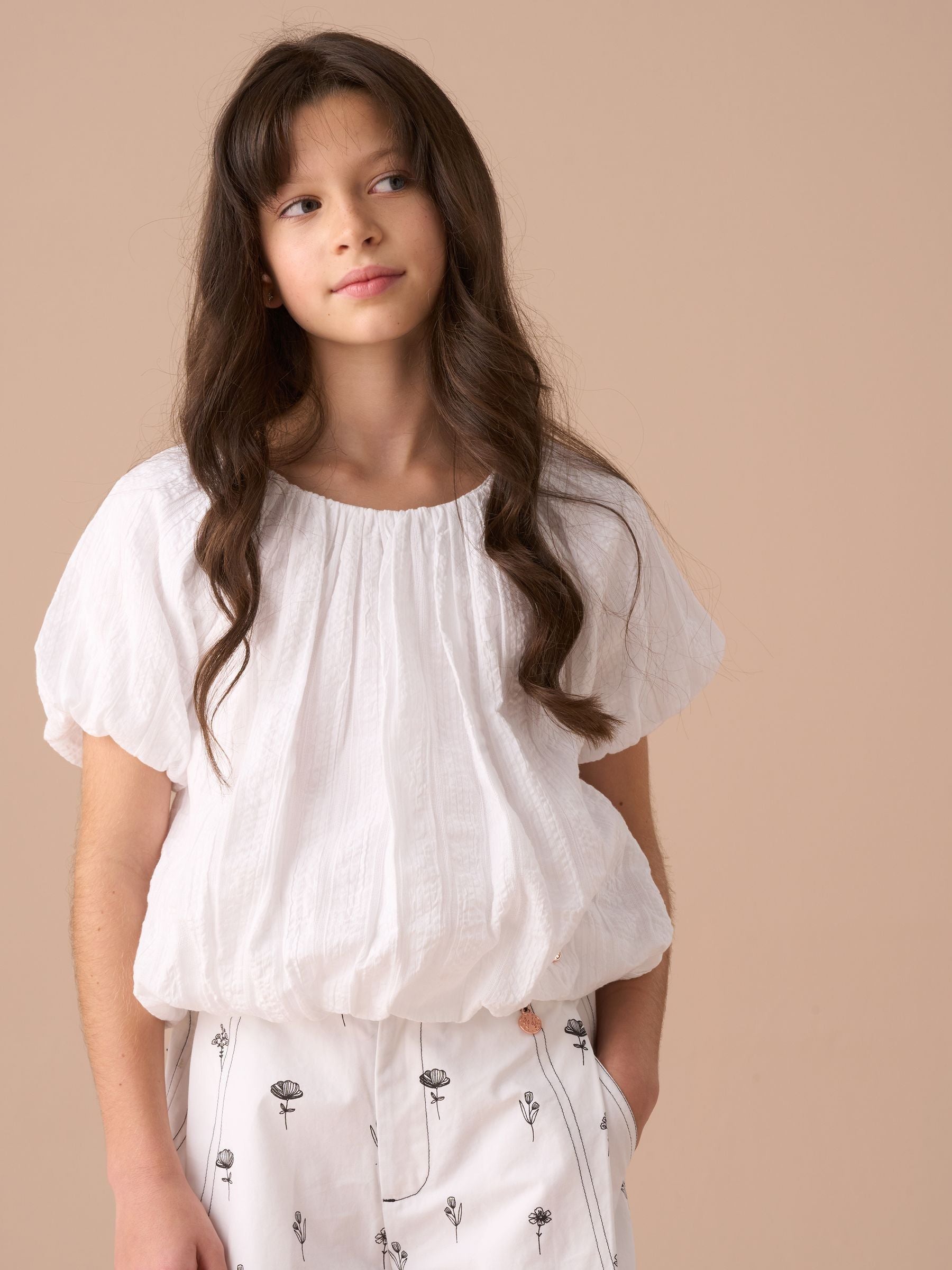 Angel & Rocket White Michela White 100% Cotton Puffball Blouses