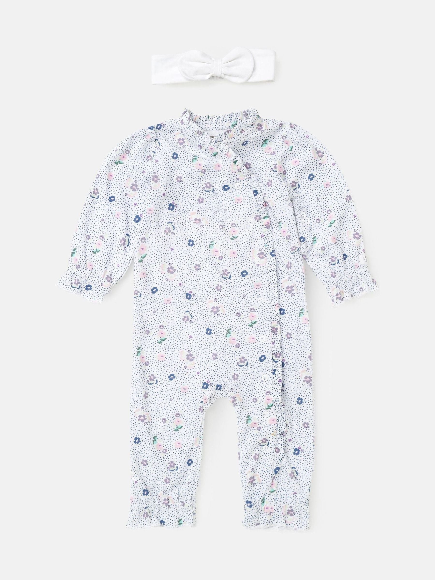 Angel & Rocket Blue Danni Spot Floral Print Babygrow & Headband