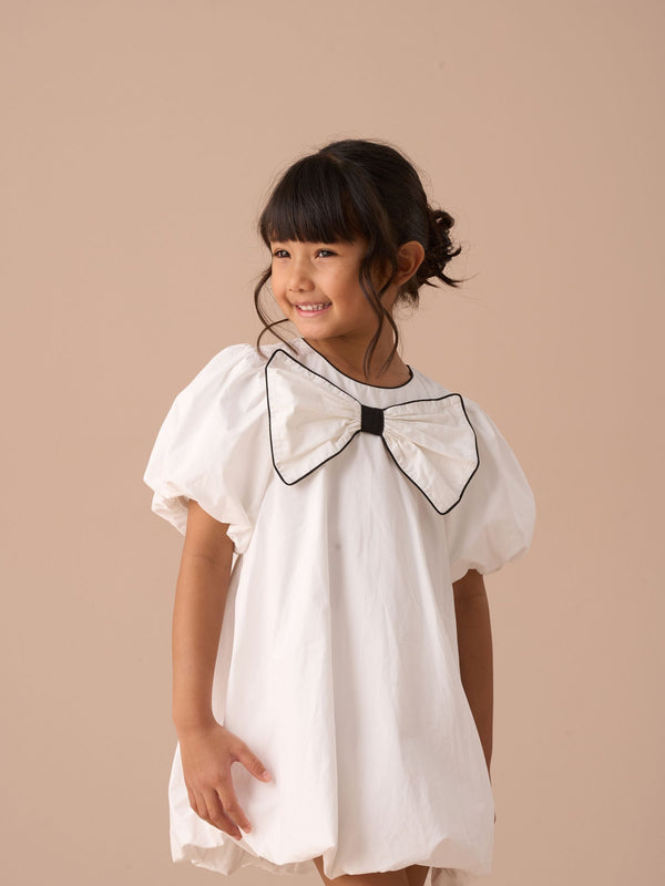 Angel & Rocket White Nadia Puffball Bow 100% Cotton Dress