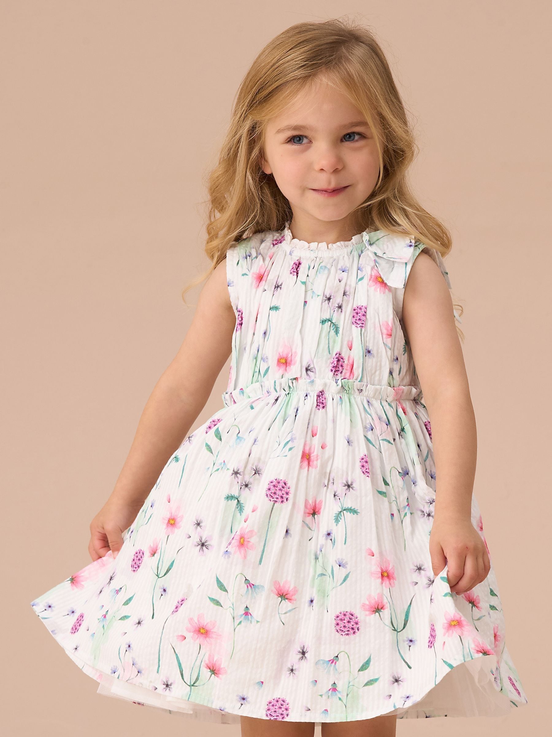 Angel & Rocket White Giana Multi Watercolour Floral Print 100% Cotton Dress And Bloomer Set