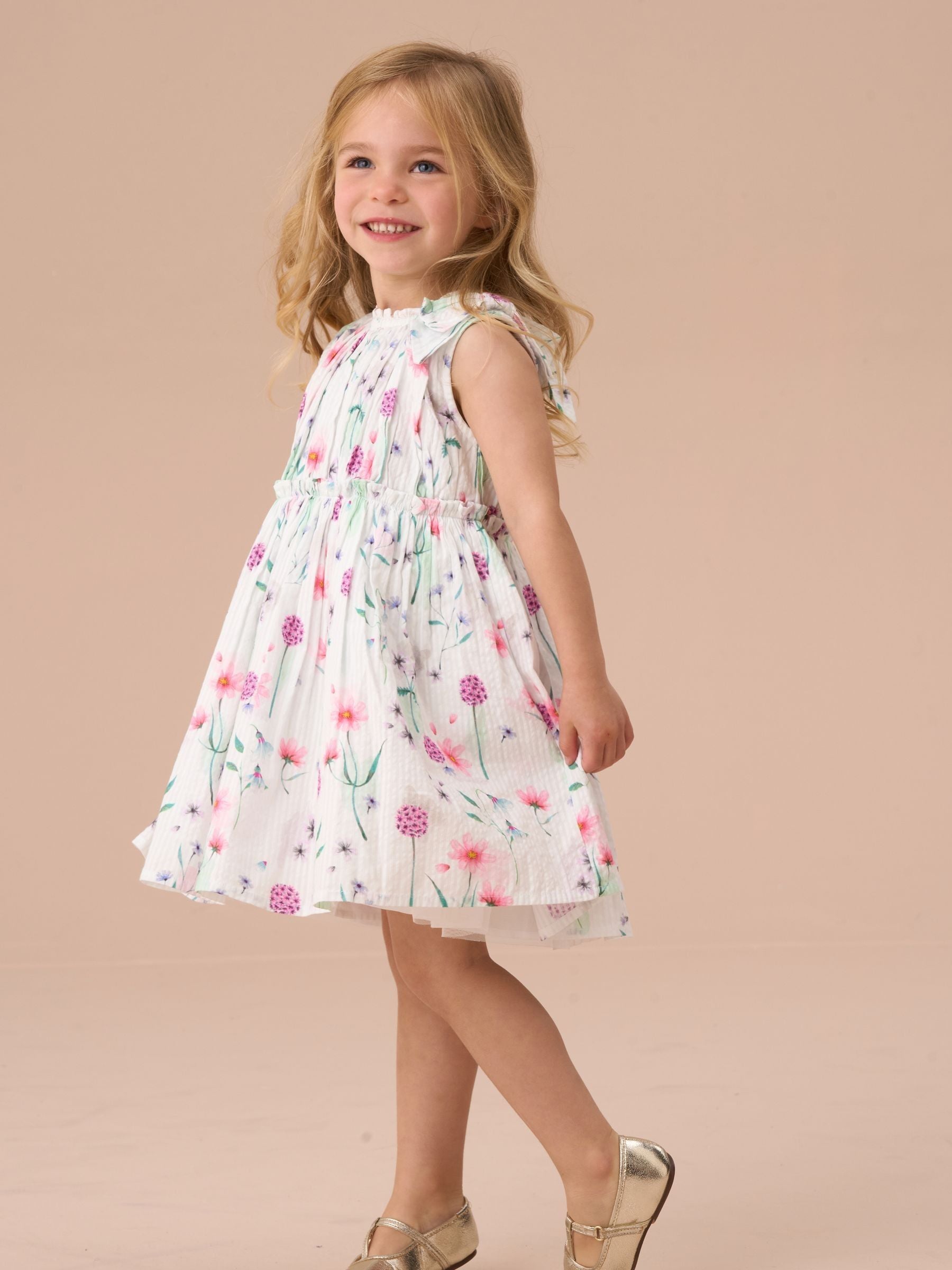 Angel & Rocket White Giana Multi Watercolour Floral Print 100% Cotton Dress And Bloomer Set