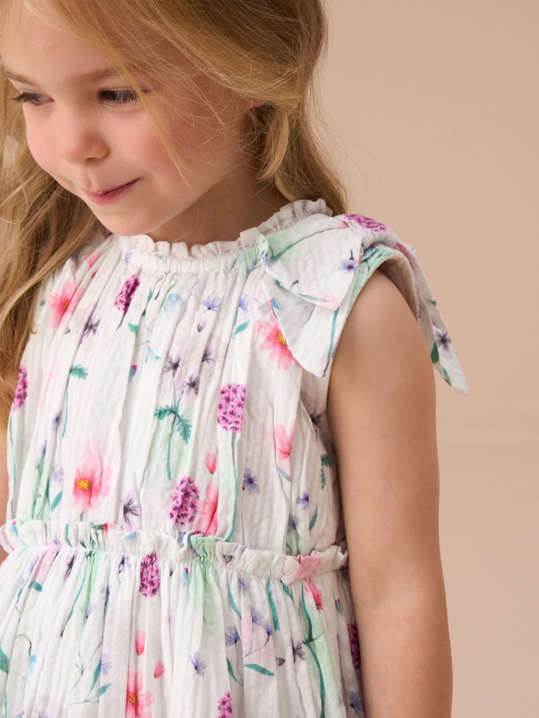 Angel & Rocket White Giana Multi Watercolour Floral Print 100% Cotton Dress And Bloomer Set