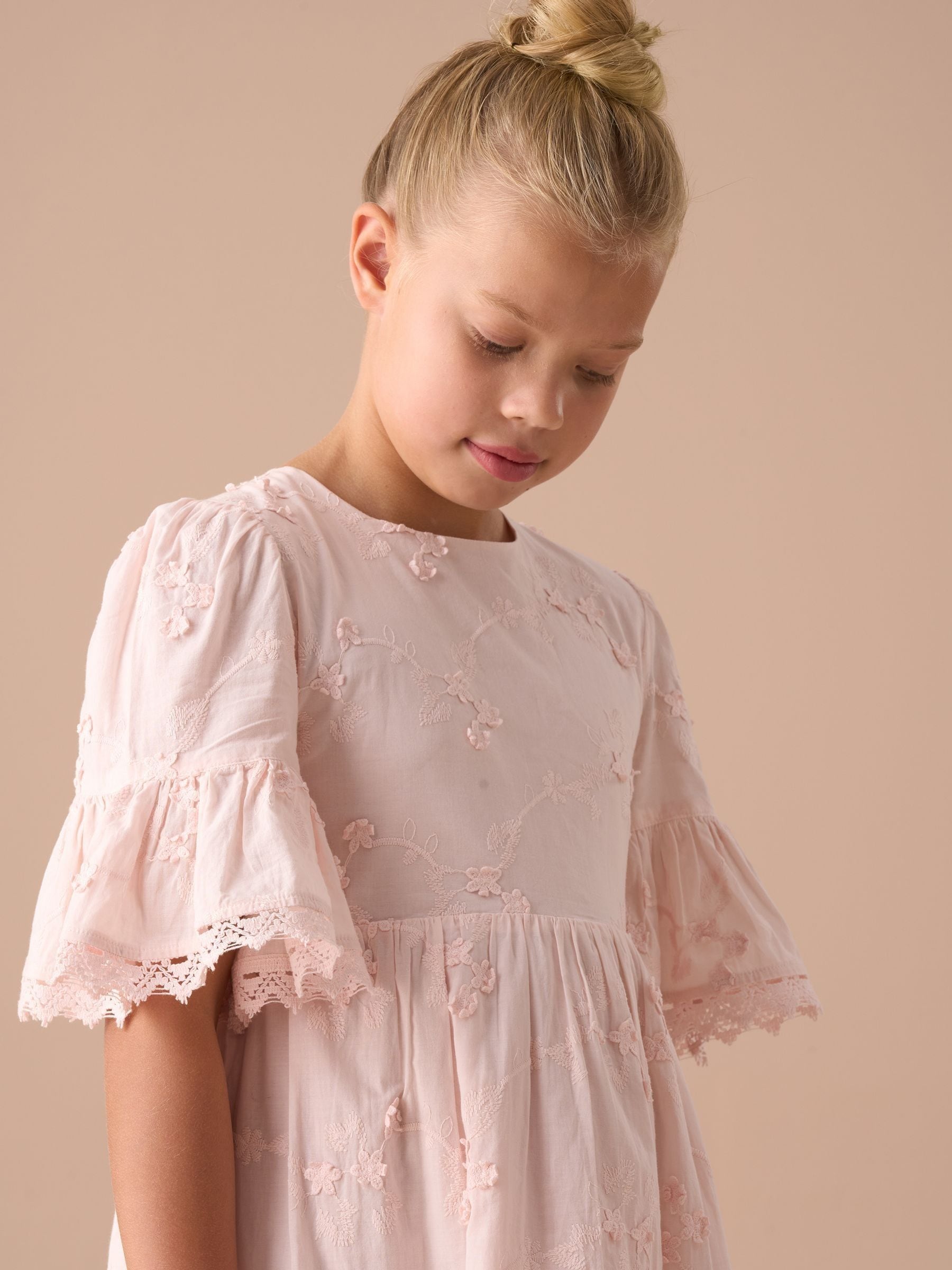 Angel & Rocket Pink Natalia Textured Floral Print 100% Cotton Dress