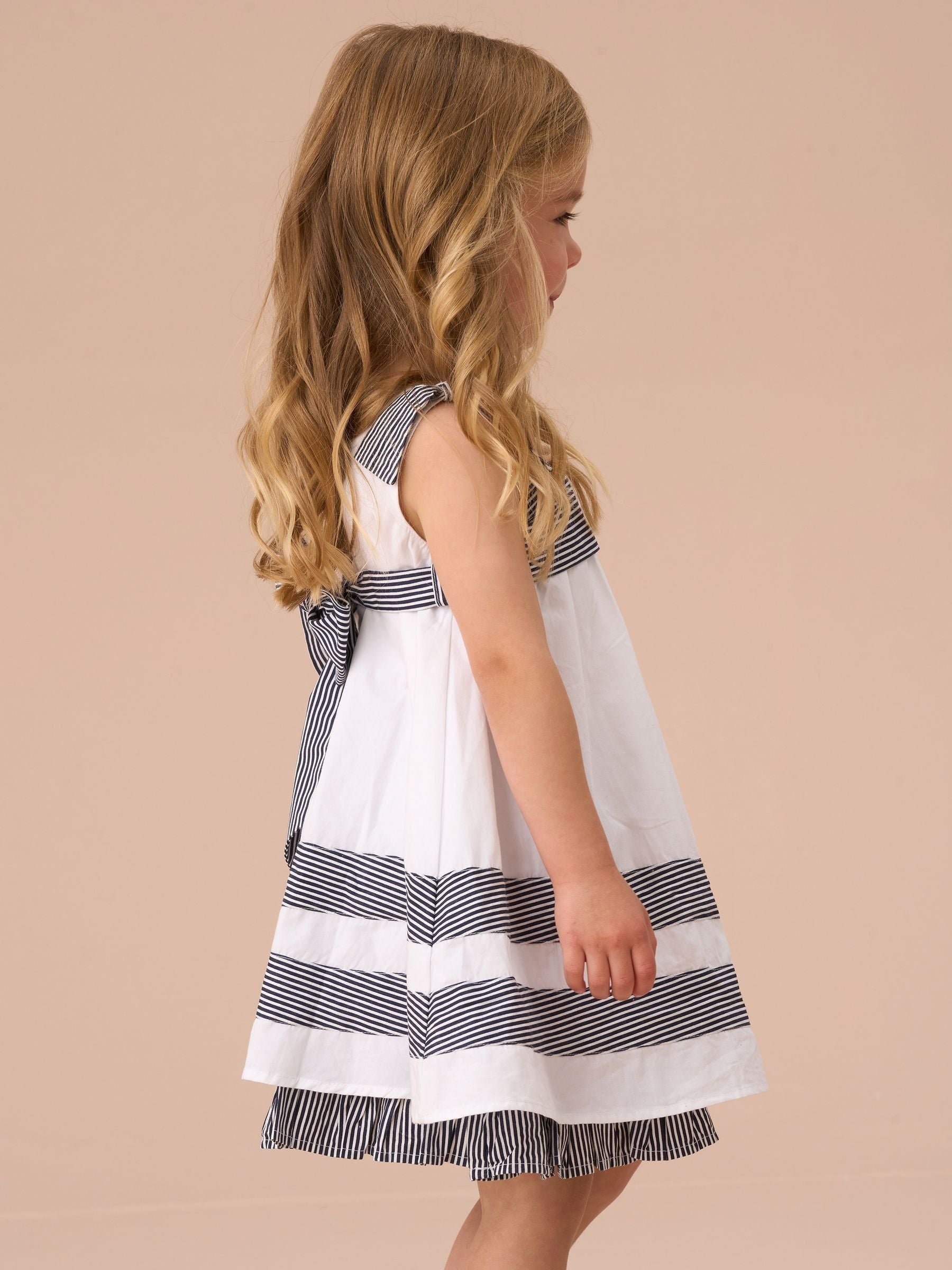 Angel & Rocket White Avery Stripe Panel 100% Cotton Dress With Bloomer Set