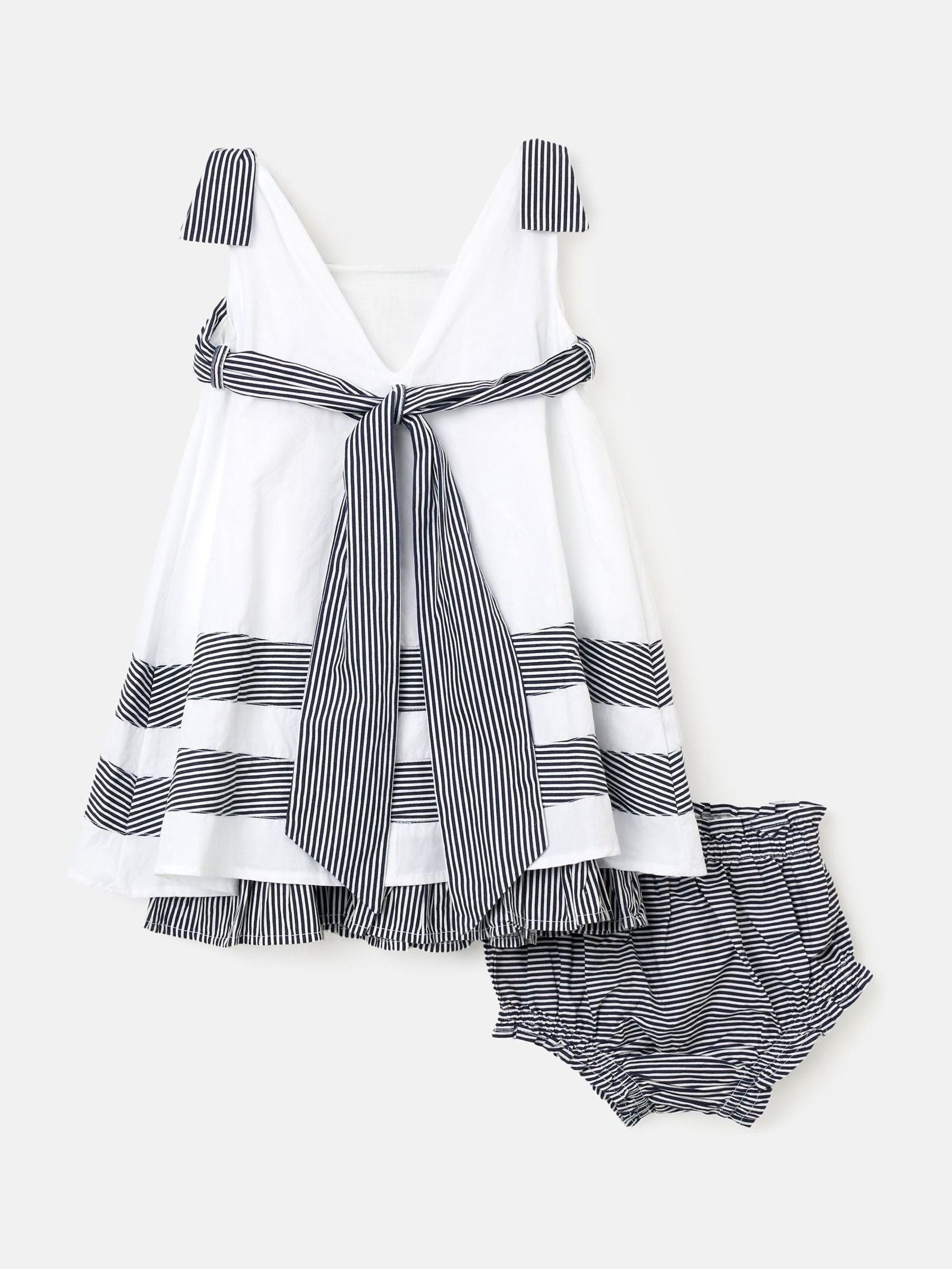 Angel & Rocket White Avery Stripe Panel 100% Cotton Dress With Bloomer Set