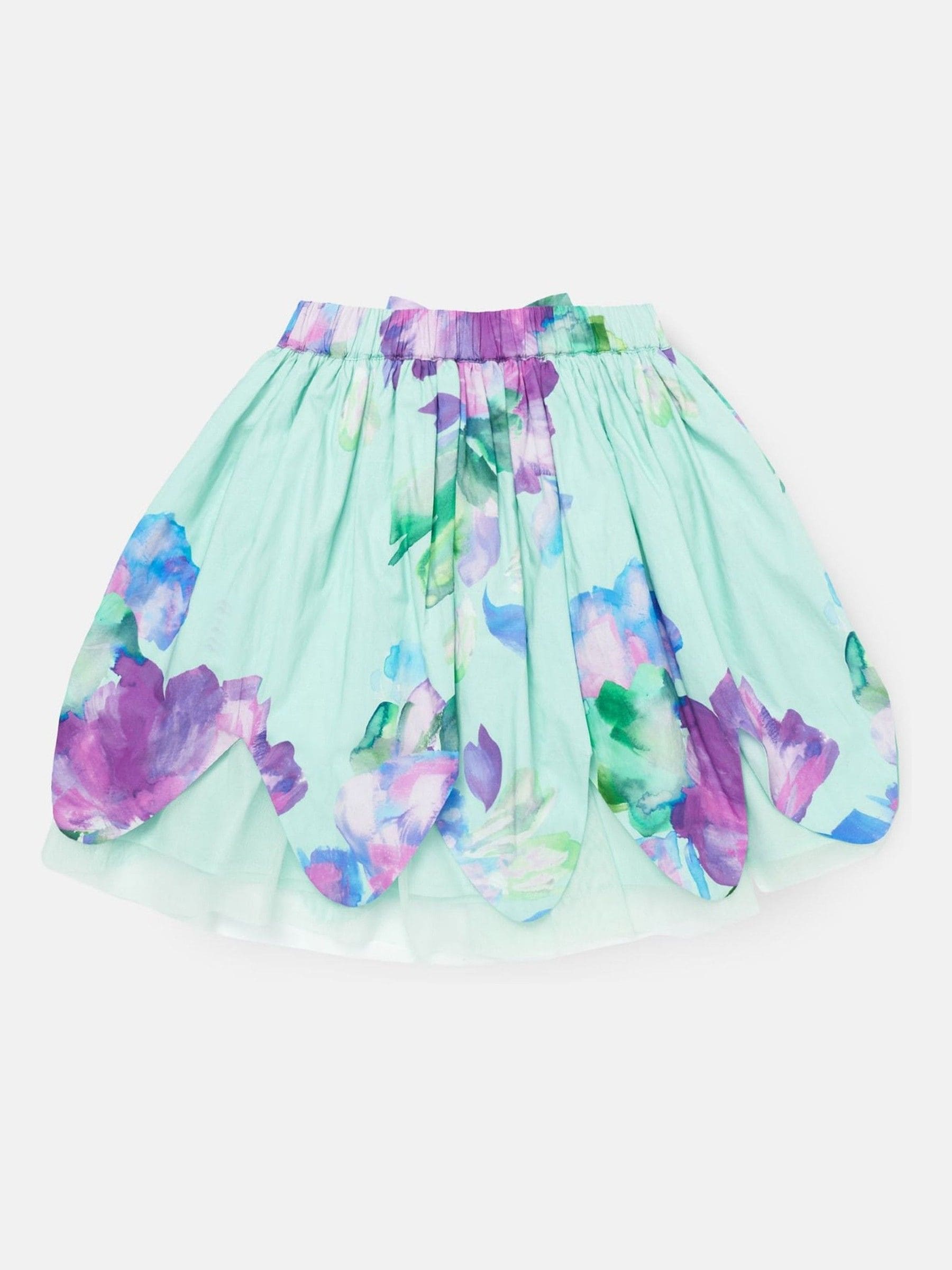 Angel & Rocket Green Darcy Mint Petal Print 100% Cotton Skirt