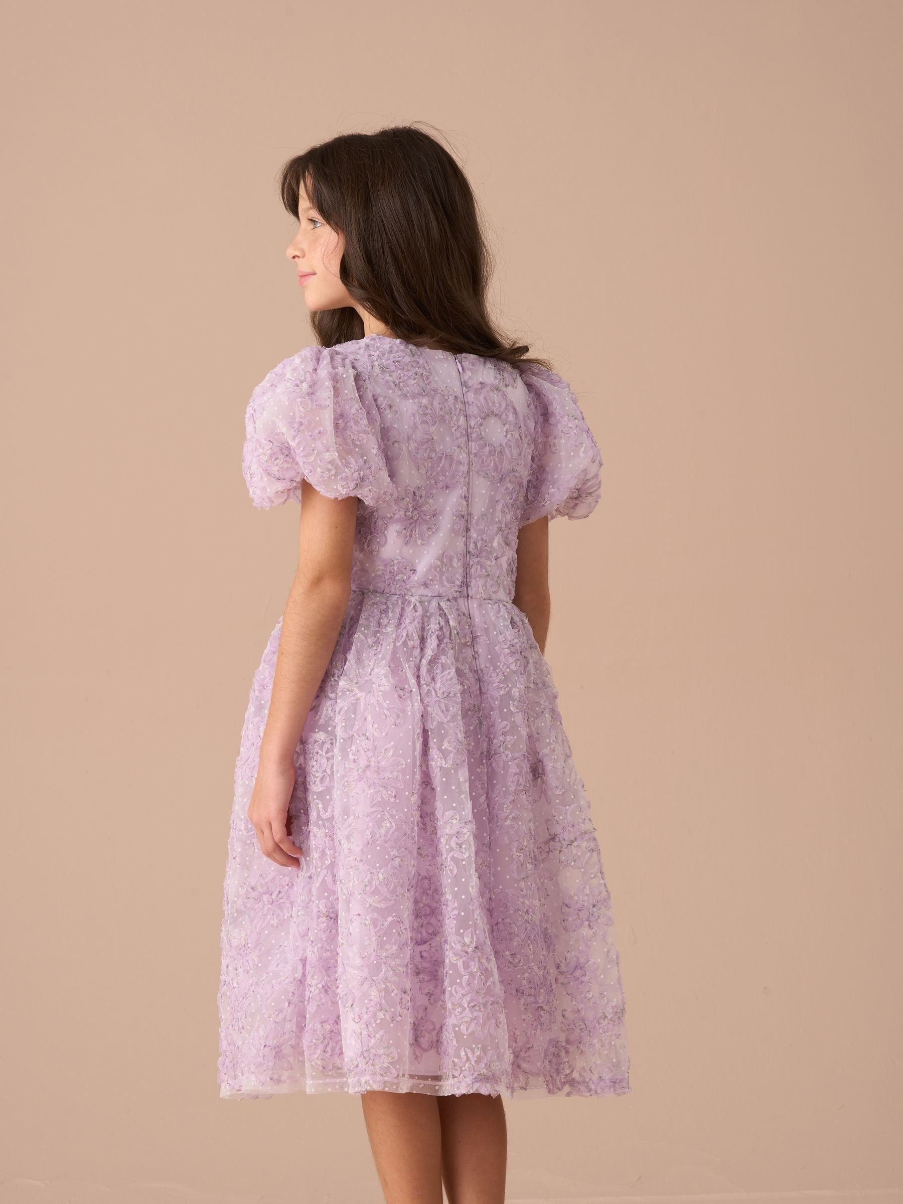 Angel & Rocket Purple Ines Purple Embellished Puff Sleeve Dress