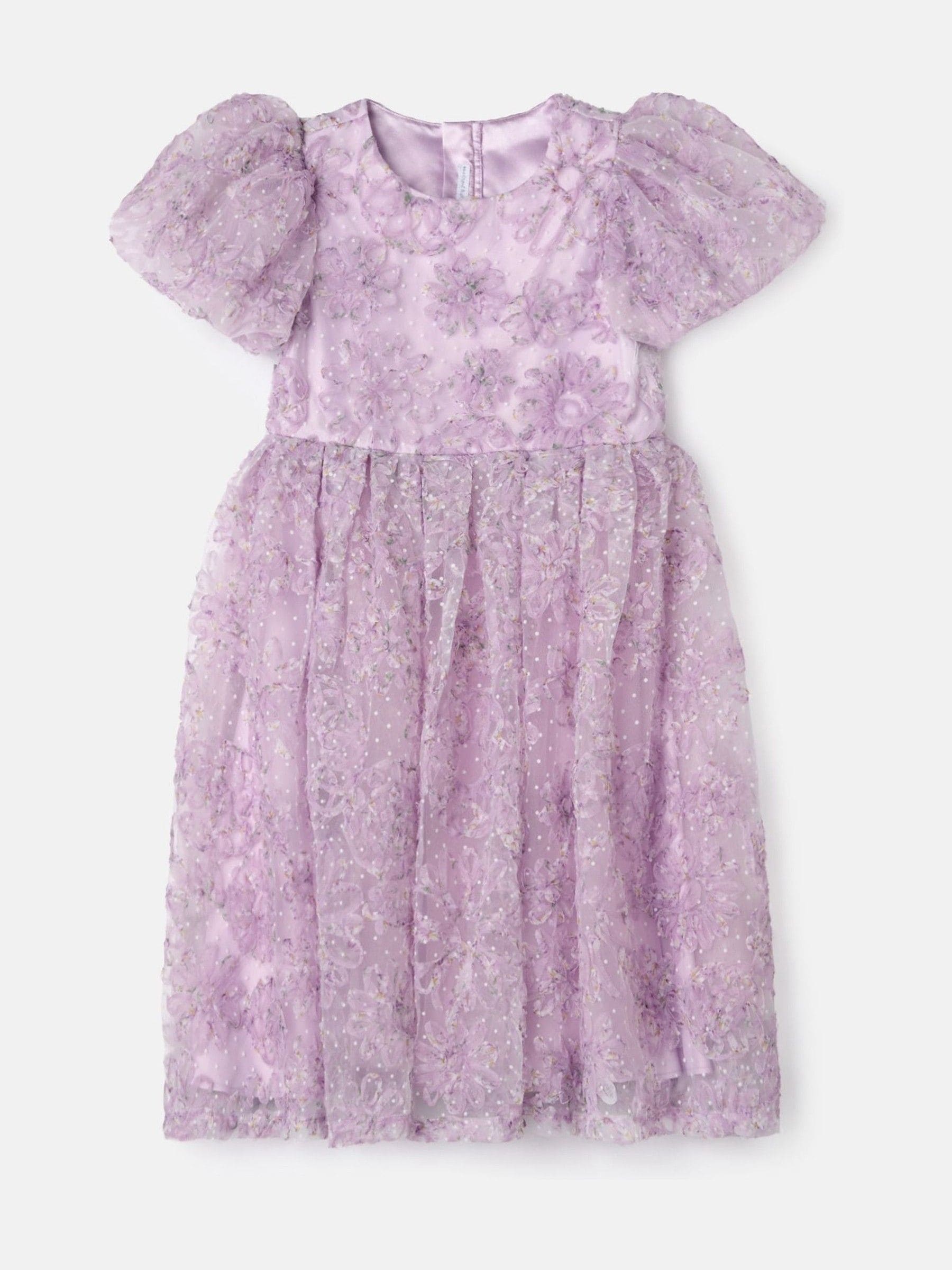 Angel & Rocket Purple Ines Purple Embellished Puff Sleeve Dress