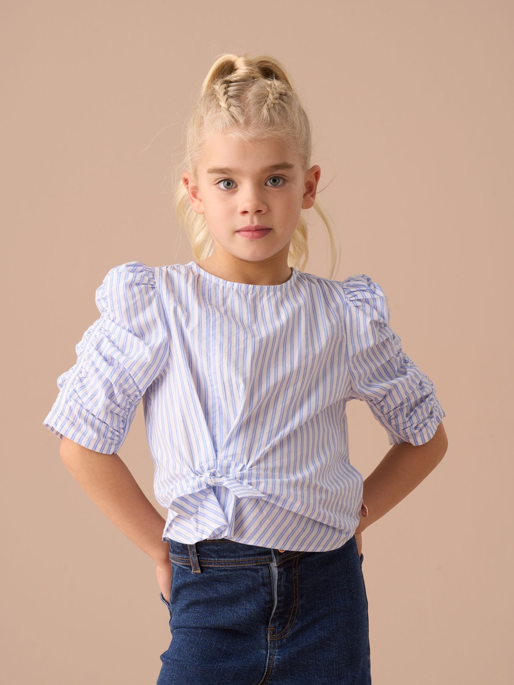 Angel & Rocket Blue Lara Stripe Tie Front Print 100% Cotton Blouses