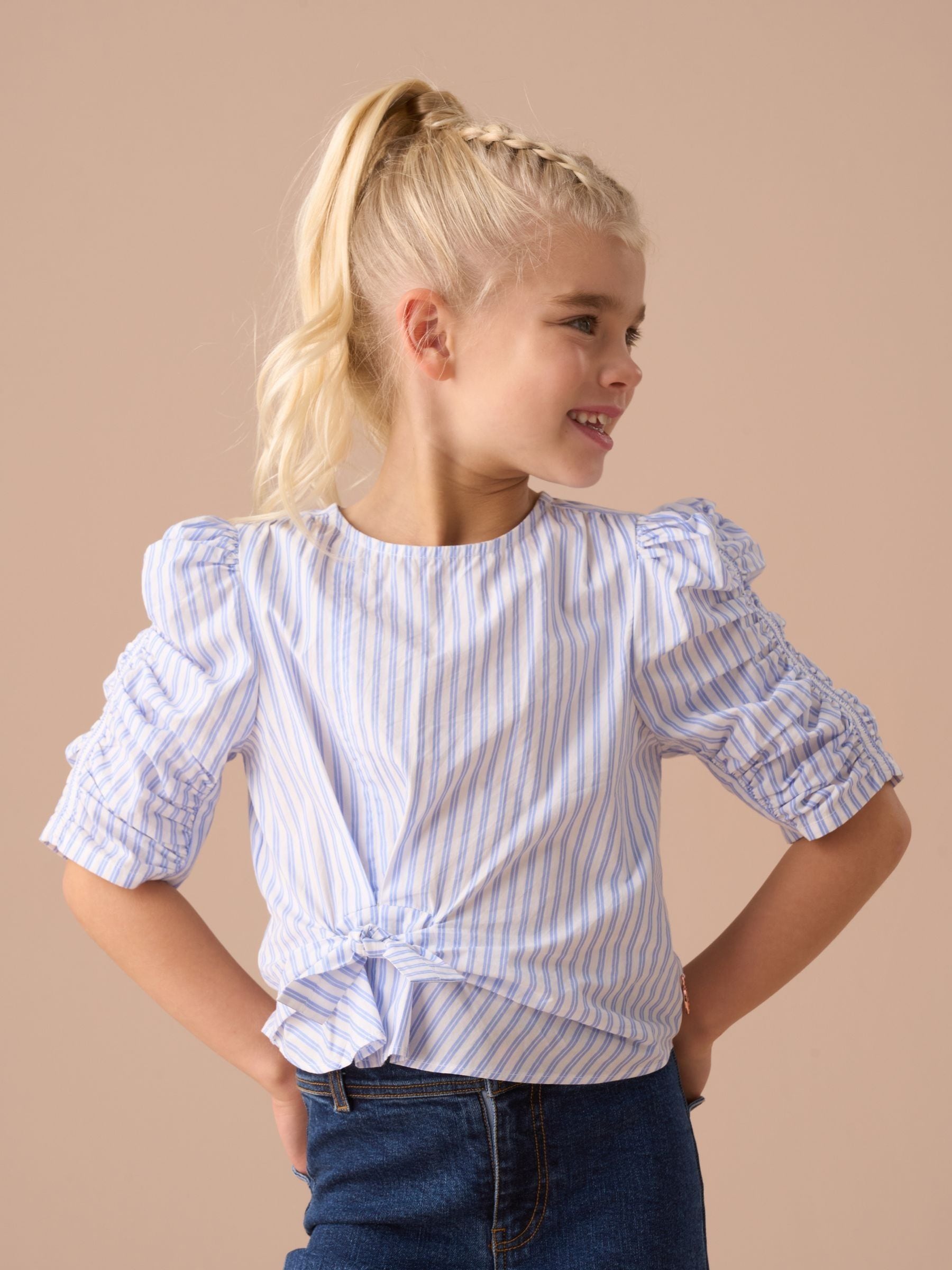 Angel & Rocket Blue Lara Stripe Tie Front Print 100% Cotton Blouses