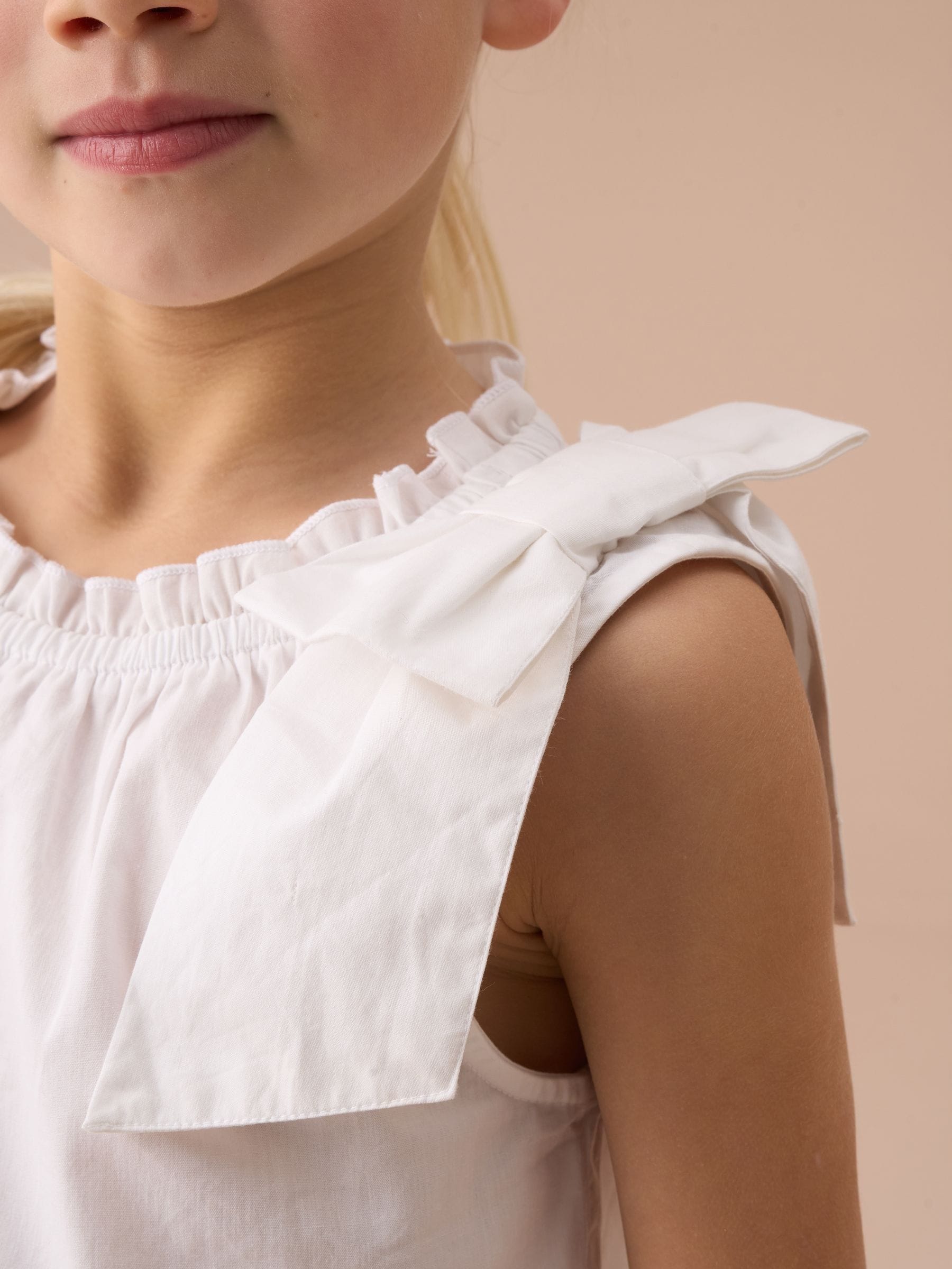 Angel & Rocket White Laurel Bow Shoulder Woven 100% Cotton Blouse