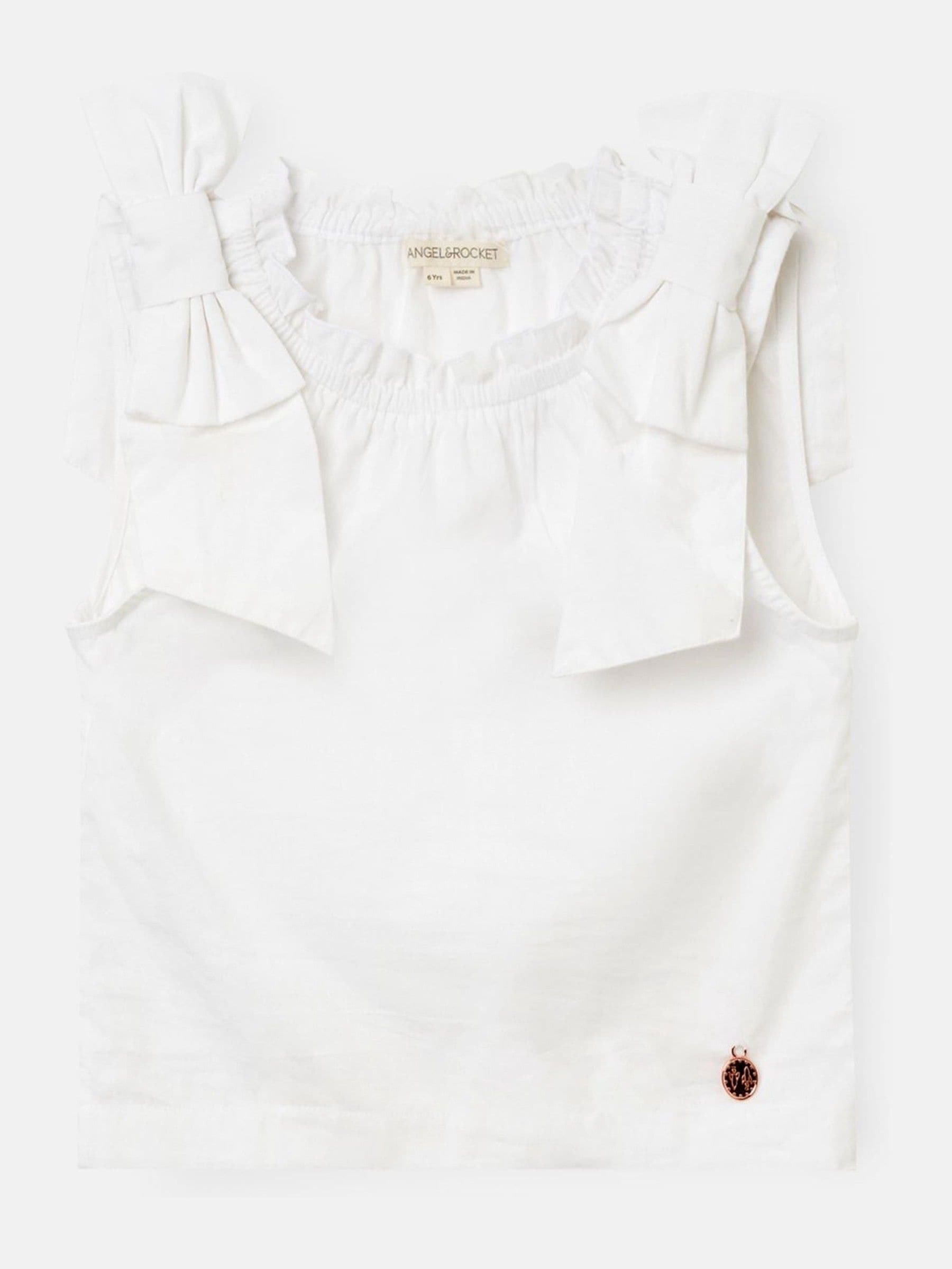 Angel & Rocket White Laurel Bow Shoulder Woven 100% Cotton Blouse