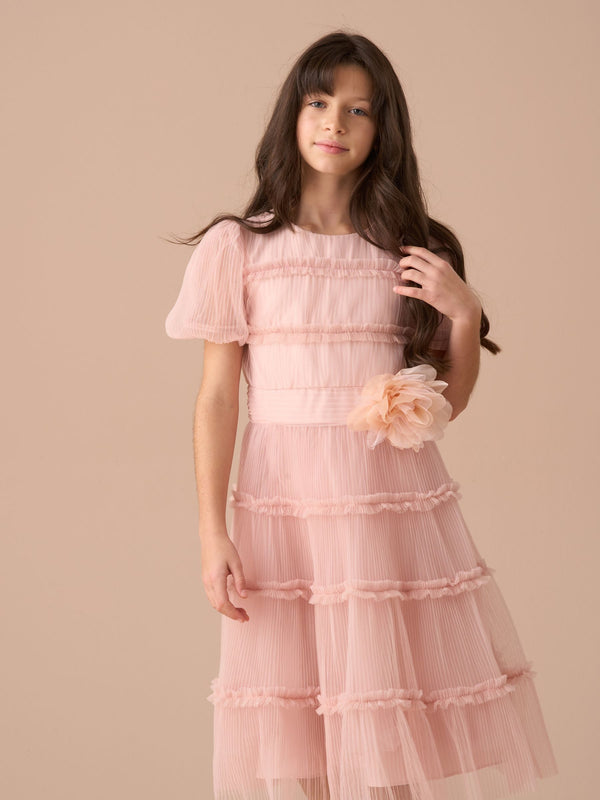 Angel & Rocket Pink Clara Pleated Mesh Corsage Dress