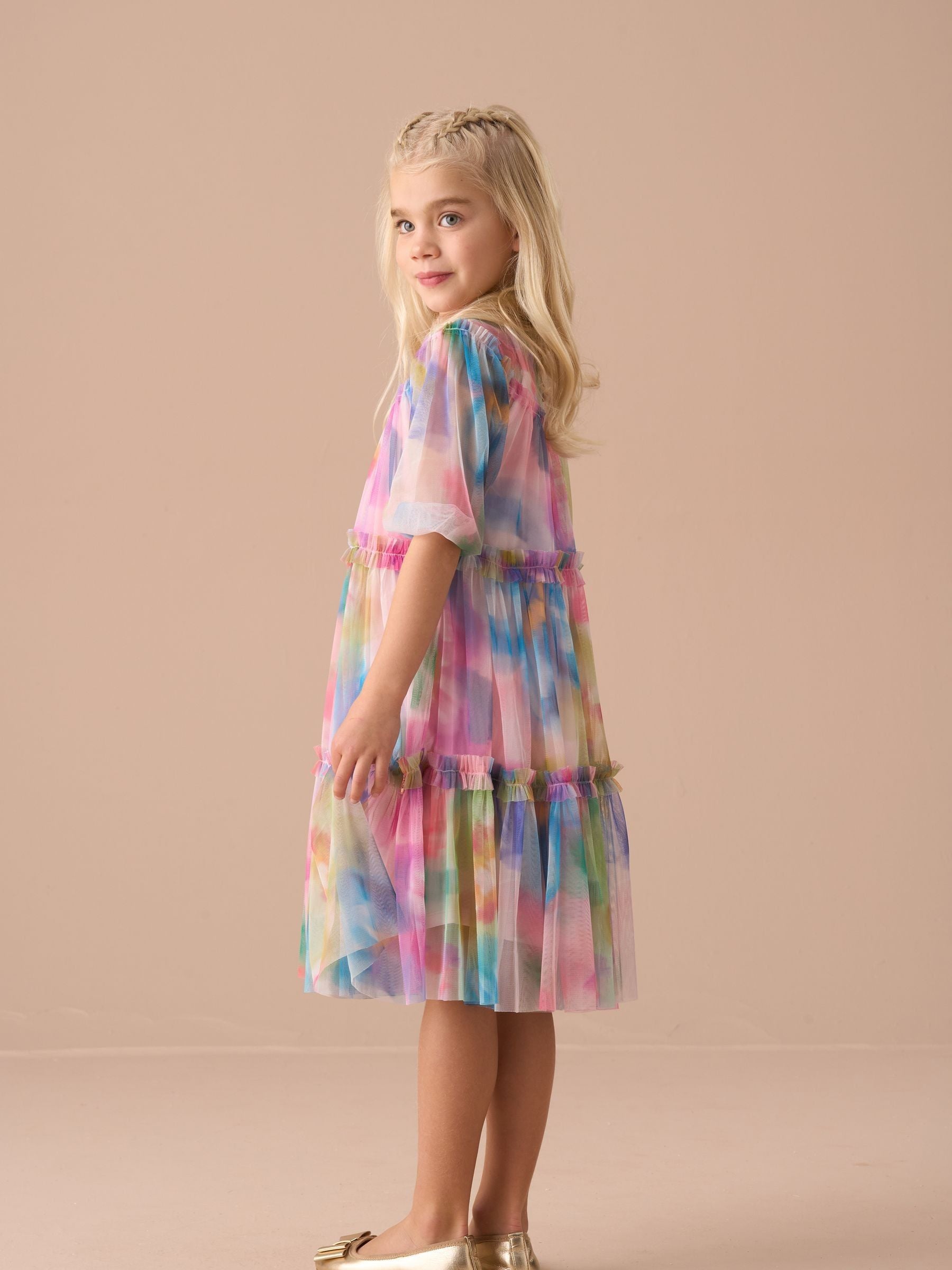 Angel & Rocket Pink Eleanor Multi Printed Swing Mesh Dress