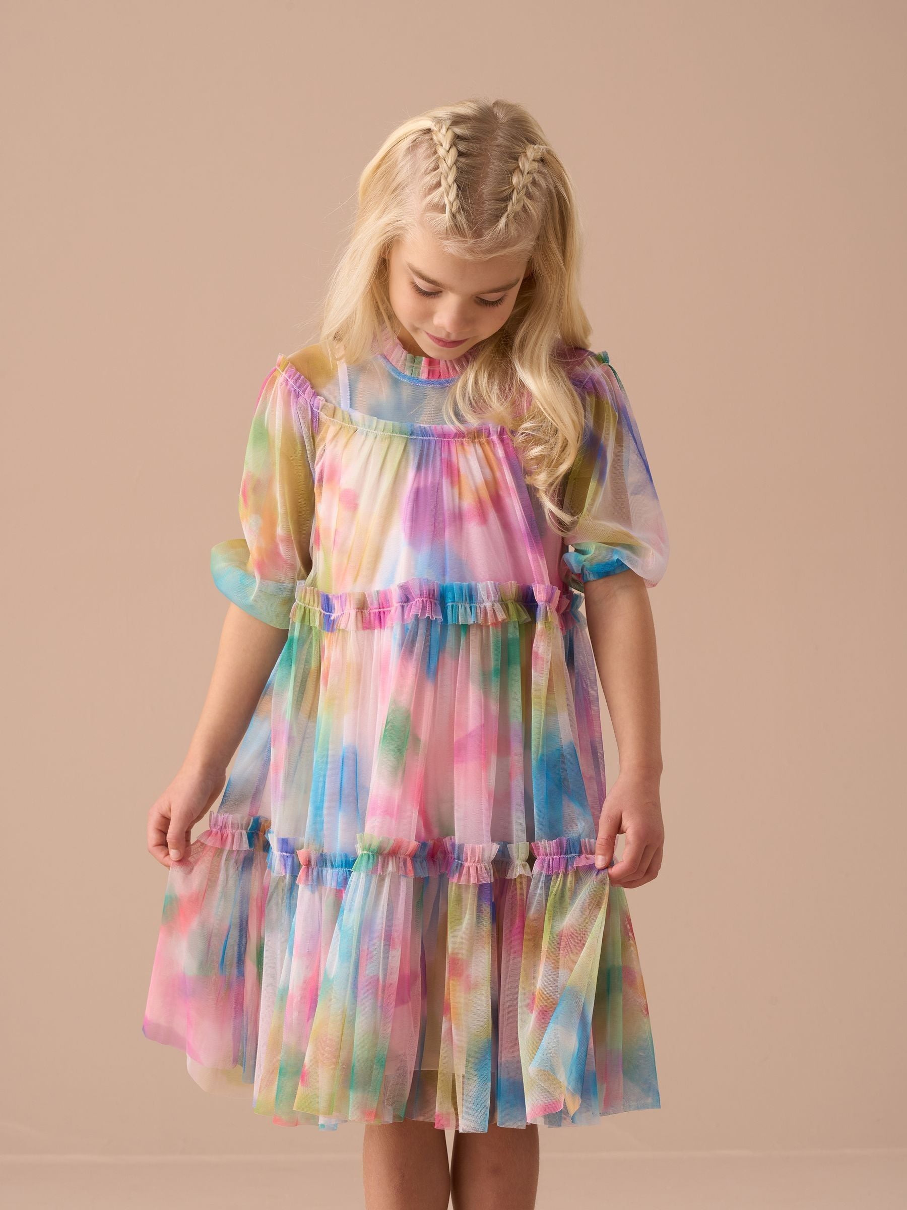 Angel & Rocket Pink Eleanor Multi Printed Swing Mesh Dress