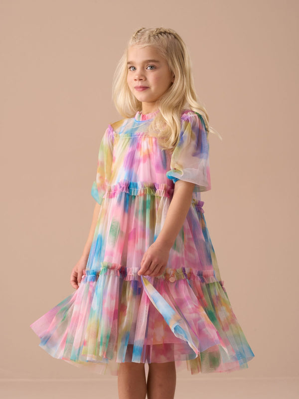 Angel & Rocket Pink Eleanor Multi Printed Swing Mesh Dress