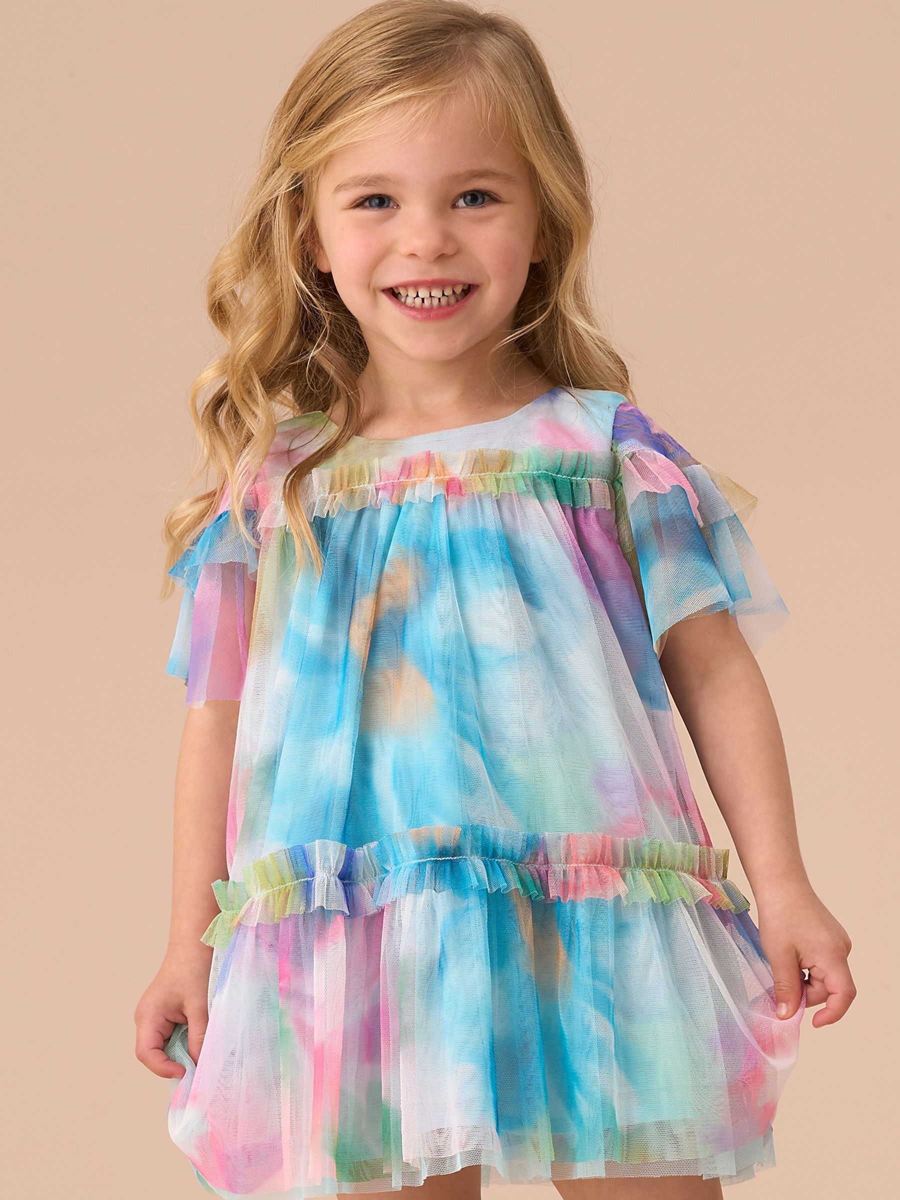 Angel & Rocket Pink Eleanor Multi Print Mesh Dress And Bloomer Set