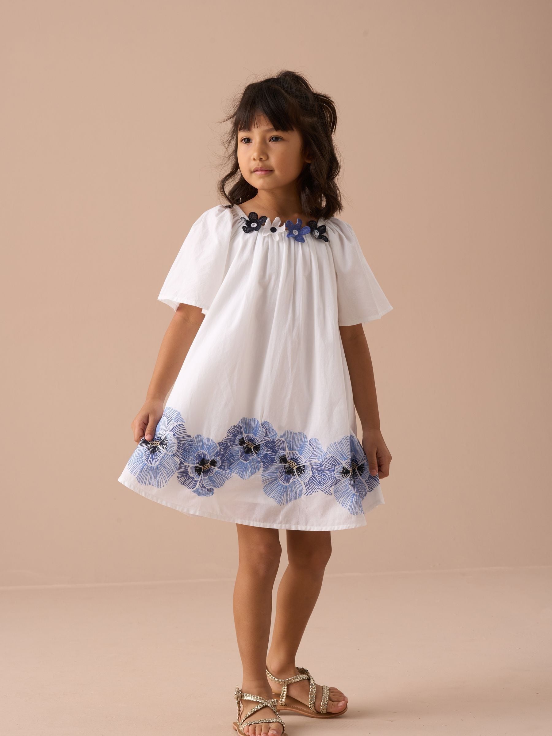 Angel & Rocket White Coletta Embroidered 100% Cotton Swing Dress