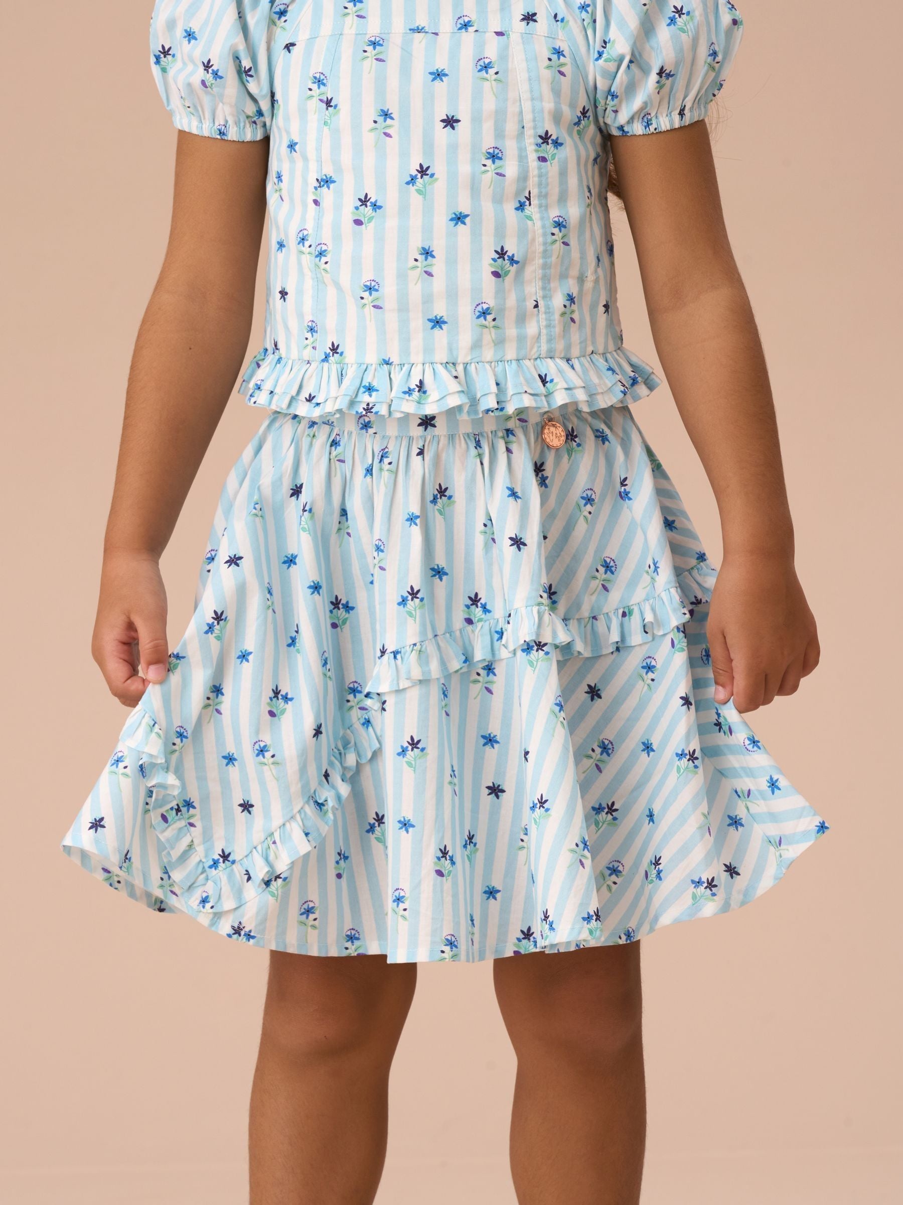 Angel & Rocket Blue Pia Blue Print 100% Cotton Frill Skirt