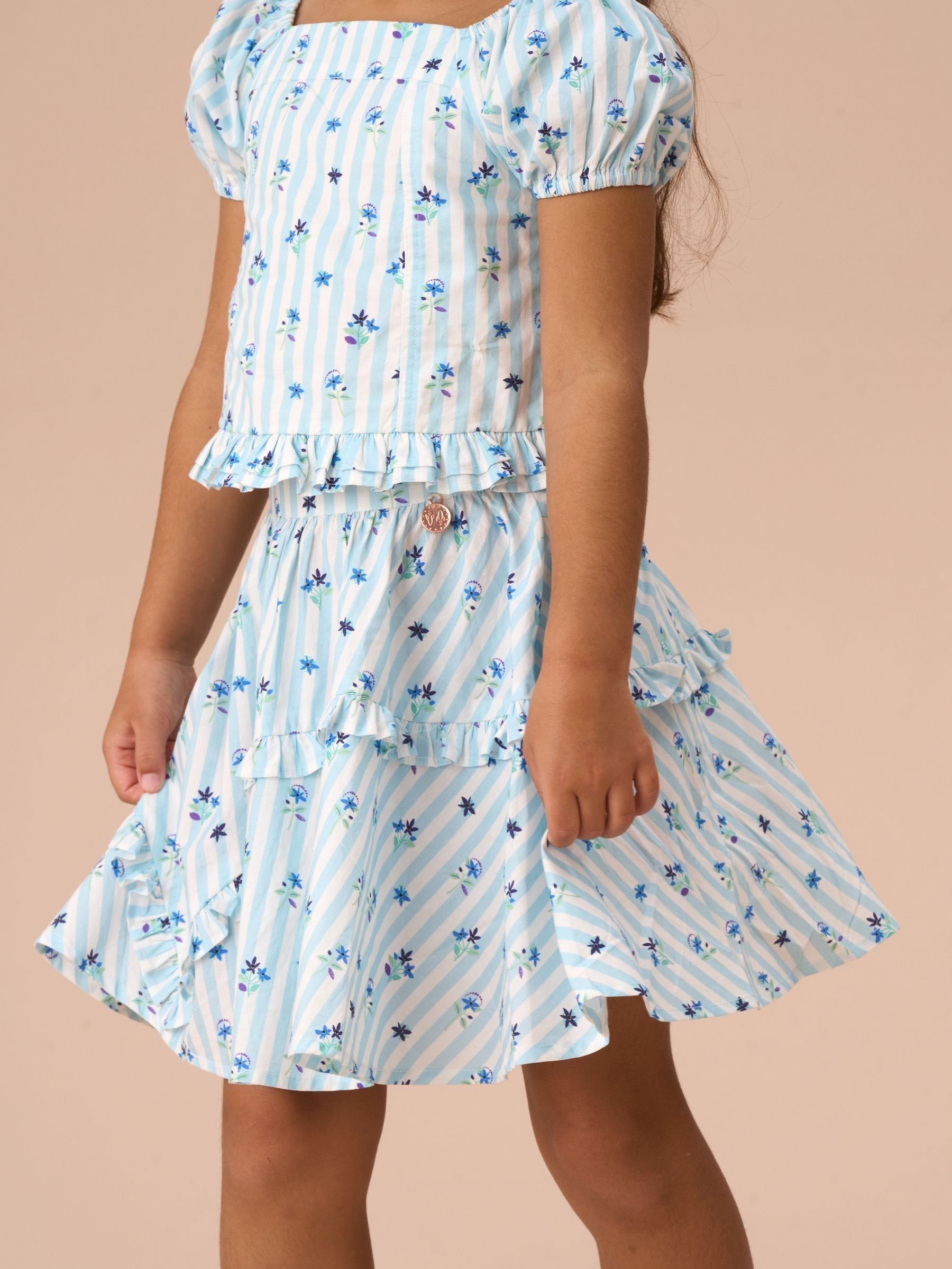 Angel & Rocket Blue Pia Blue Print 100% Cotton Frill Skirt