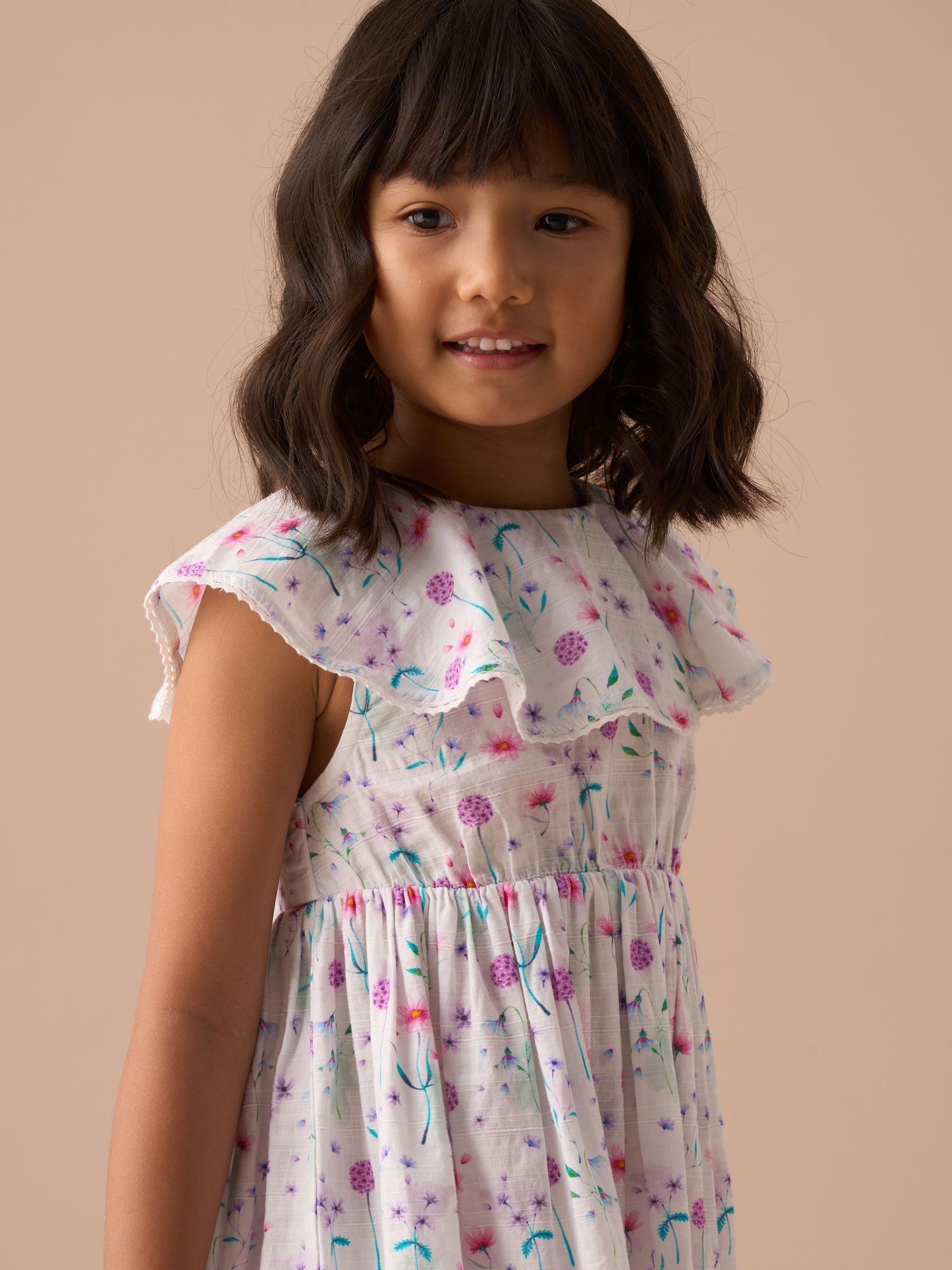 Angel & Rocket White Eloisa Floral Print 100% Cotton Collar Sundress